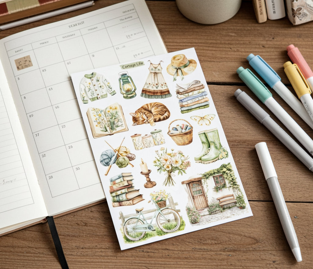 cute aquarel stickers for summer planner