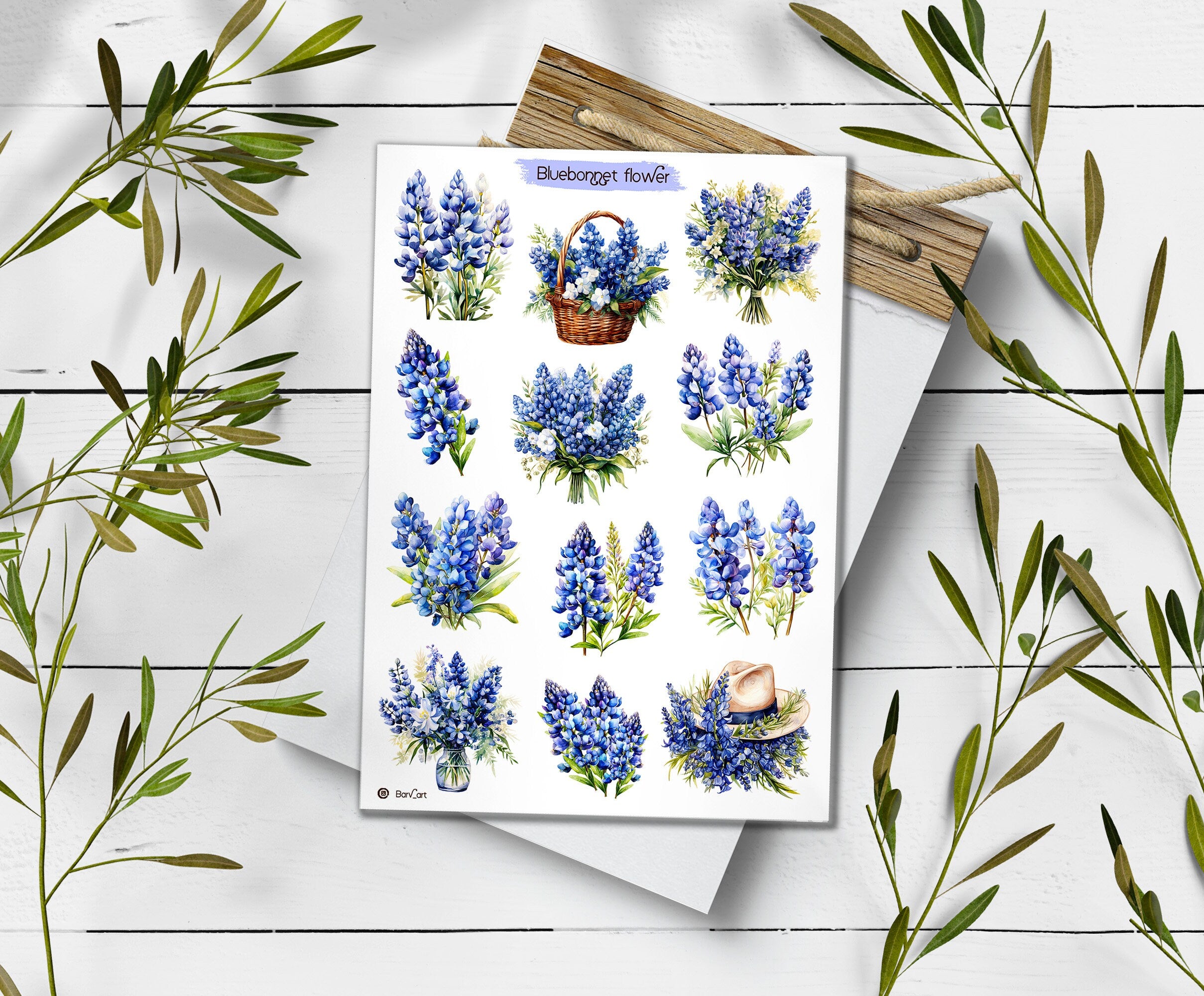 Bluebonnet Flower Stickers: Wildflower Spring Decals