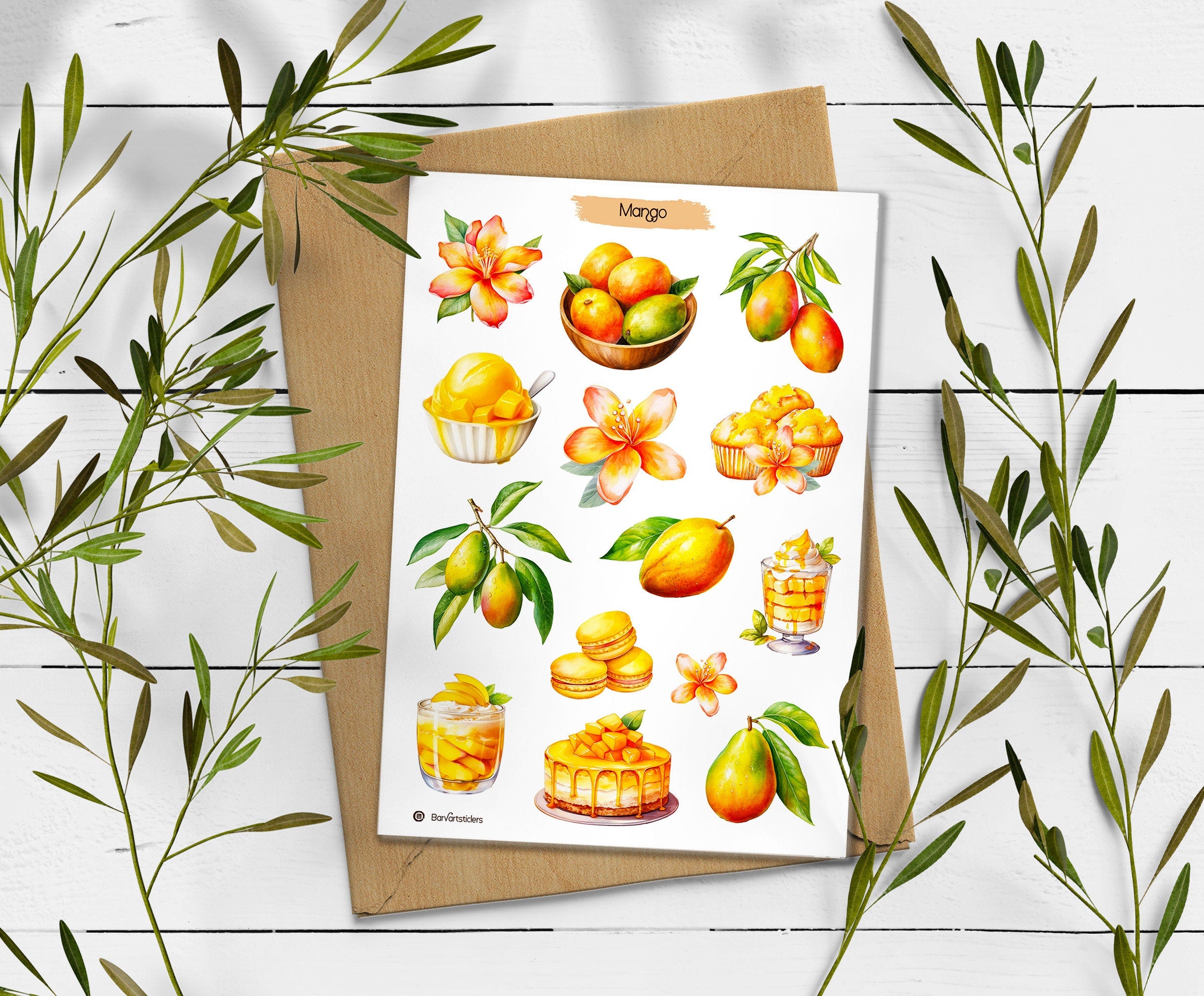 Mango Stickers: Tropical Fruit Planner Stickers, Scrapbooking