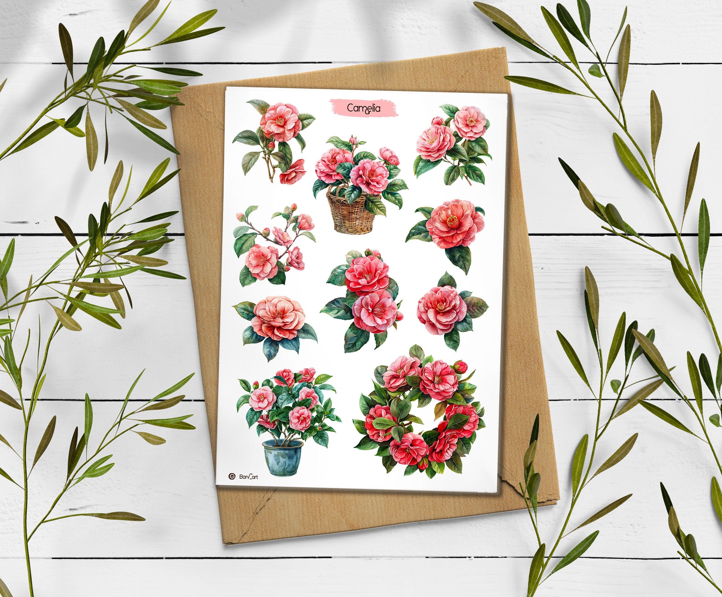 Camelia Flower Stickers