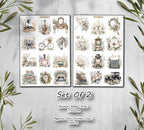 Vintage Floral Stickers: Books, Clock, Bike - Scrapbook Planner