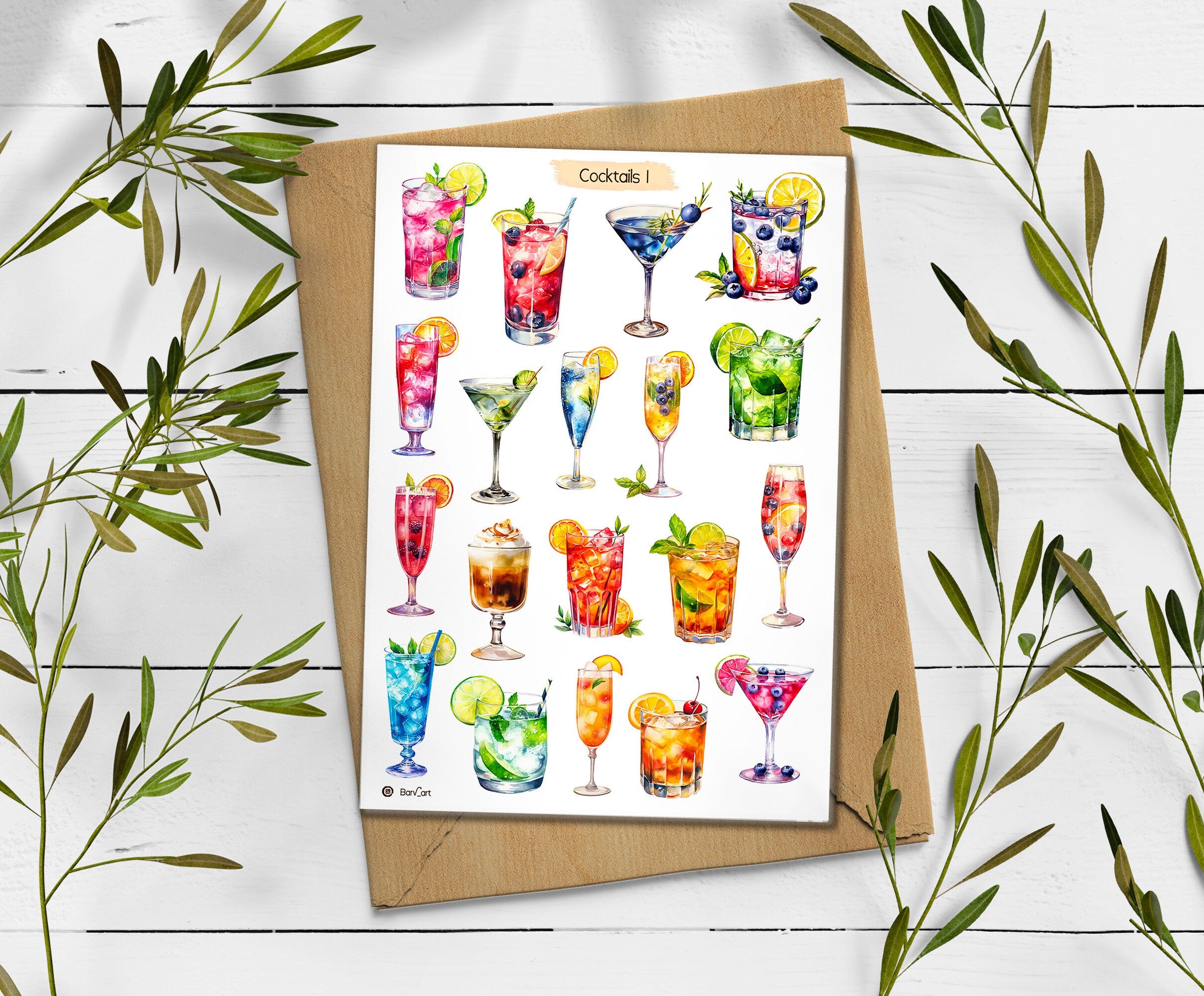 Tropical Cocktail Stickers: Summer Planner, Scrapbooking