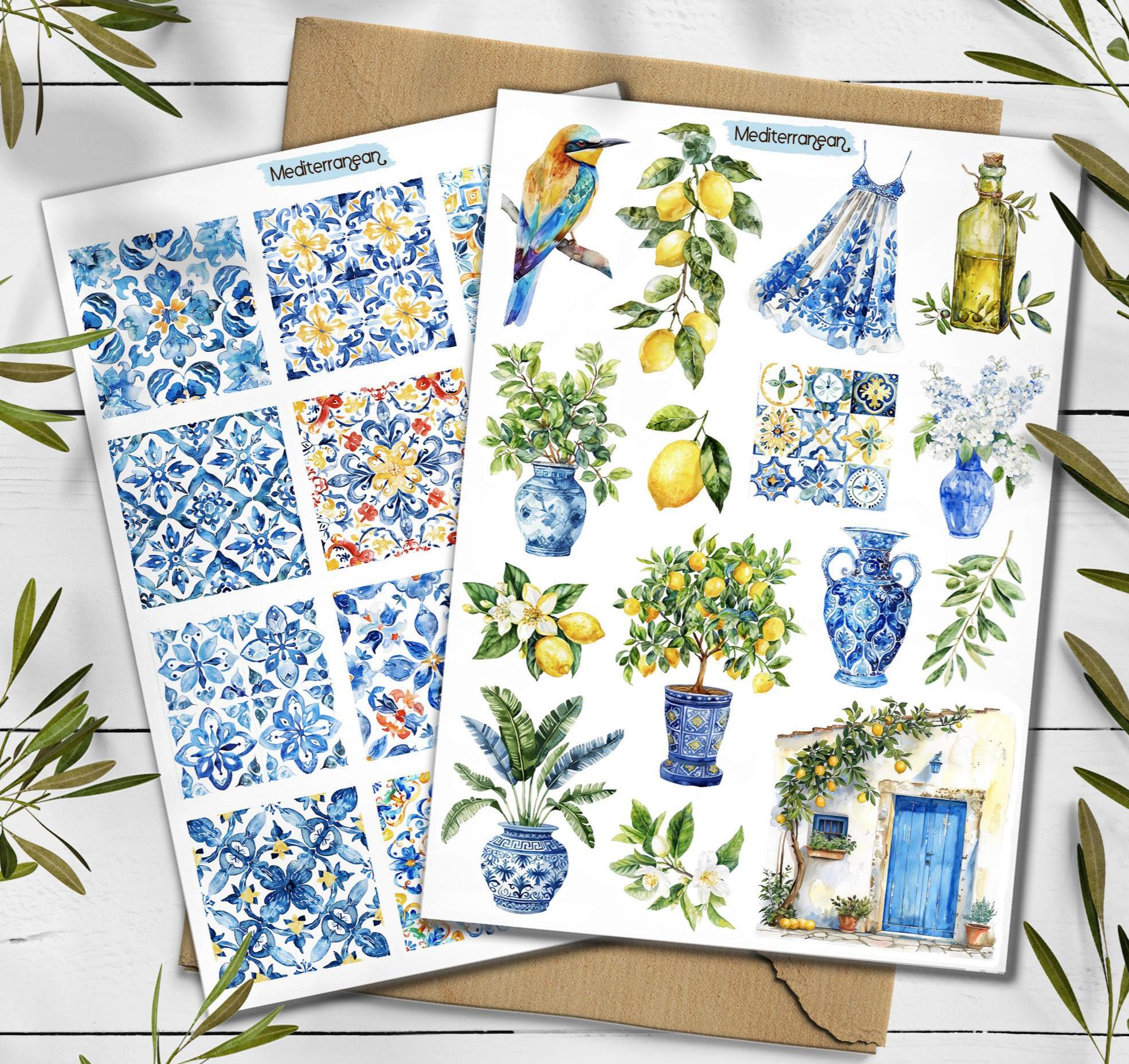 Mediterranean Stickers. Travel Stickers. Mediterranean Summer Holiday Stickers. Europe Stickers. Around the World. Lemon Scrapbooking