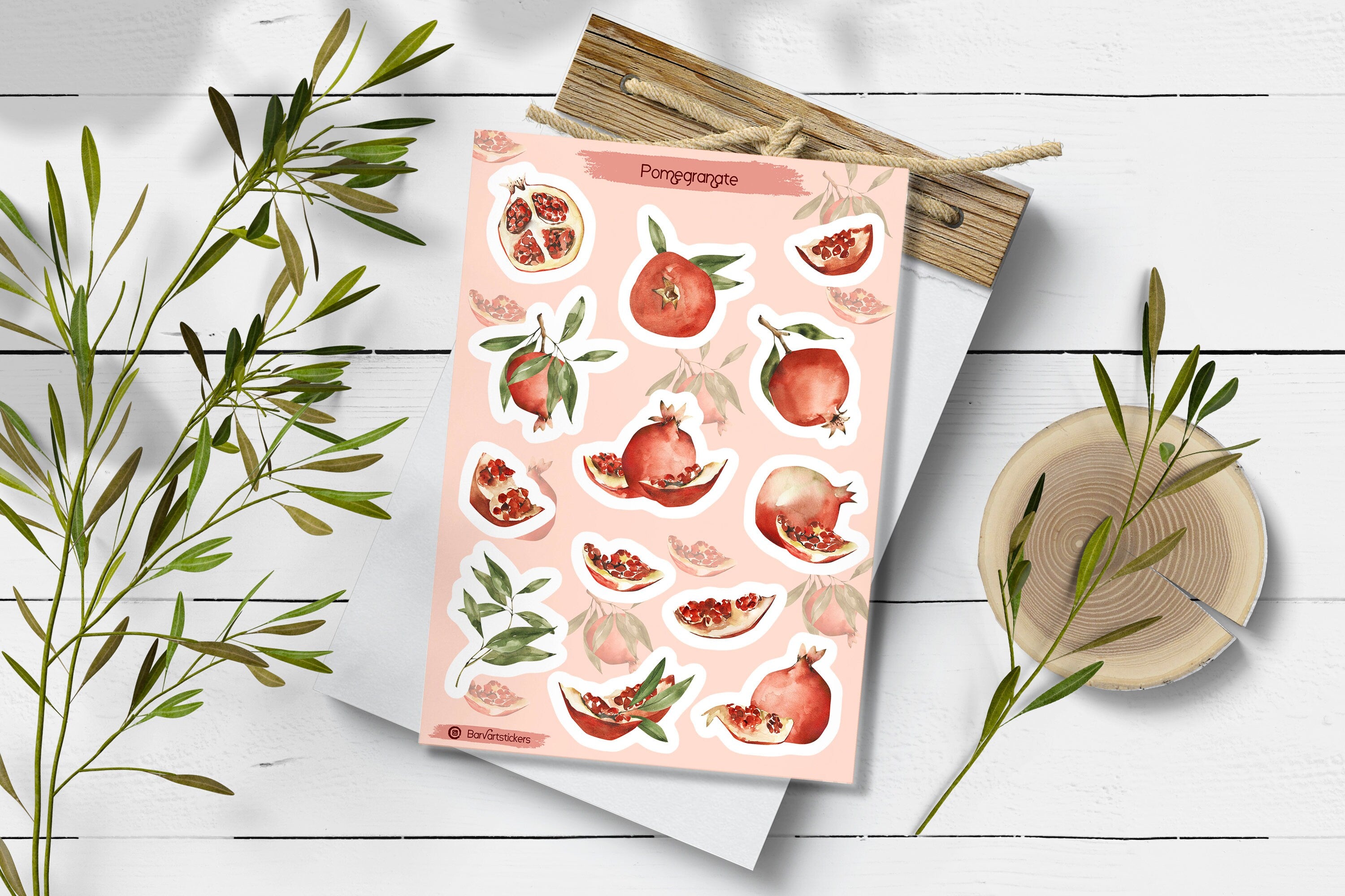 Pomegranate Sticker Sheet: Watercolor Fruit, Summer Planner