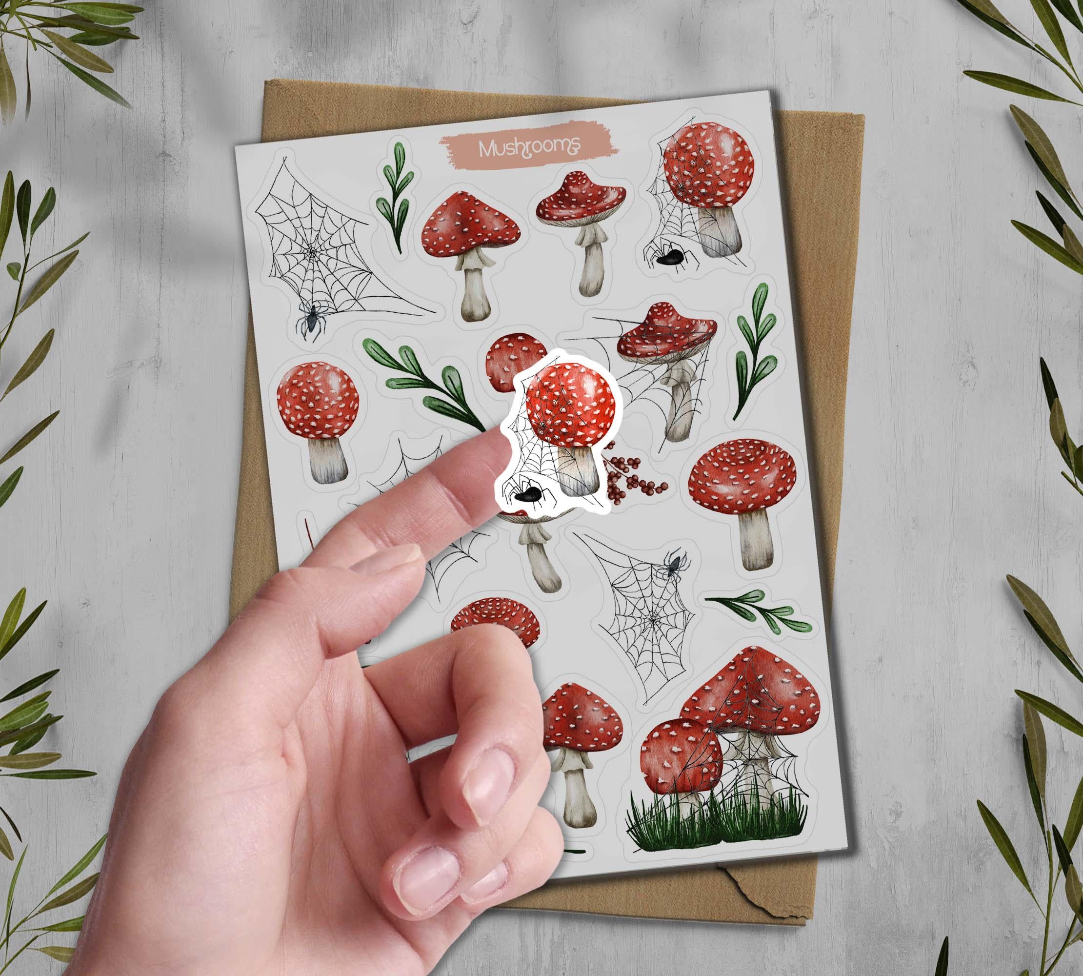 Mushroom Sticker Sheet. Amanita Muscaria Stickers. Autumn Foraging, Woodland Fungi Stickers. Scrapbooking, Planner Stickers