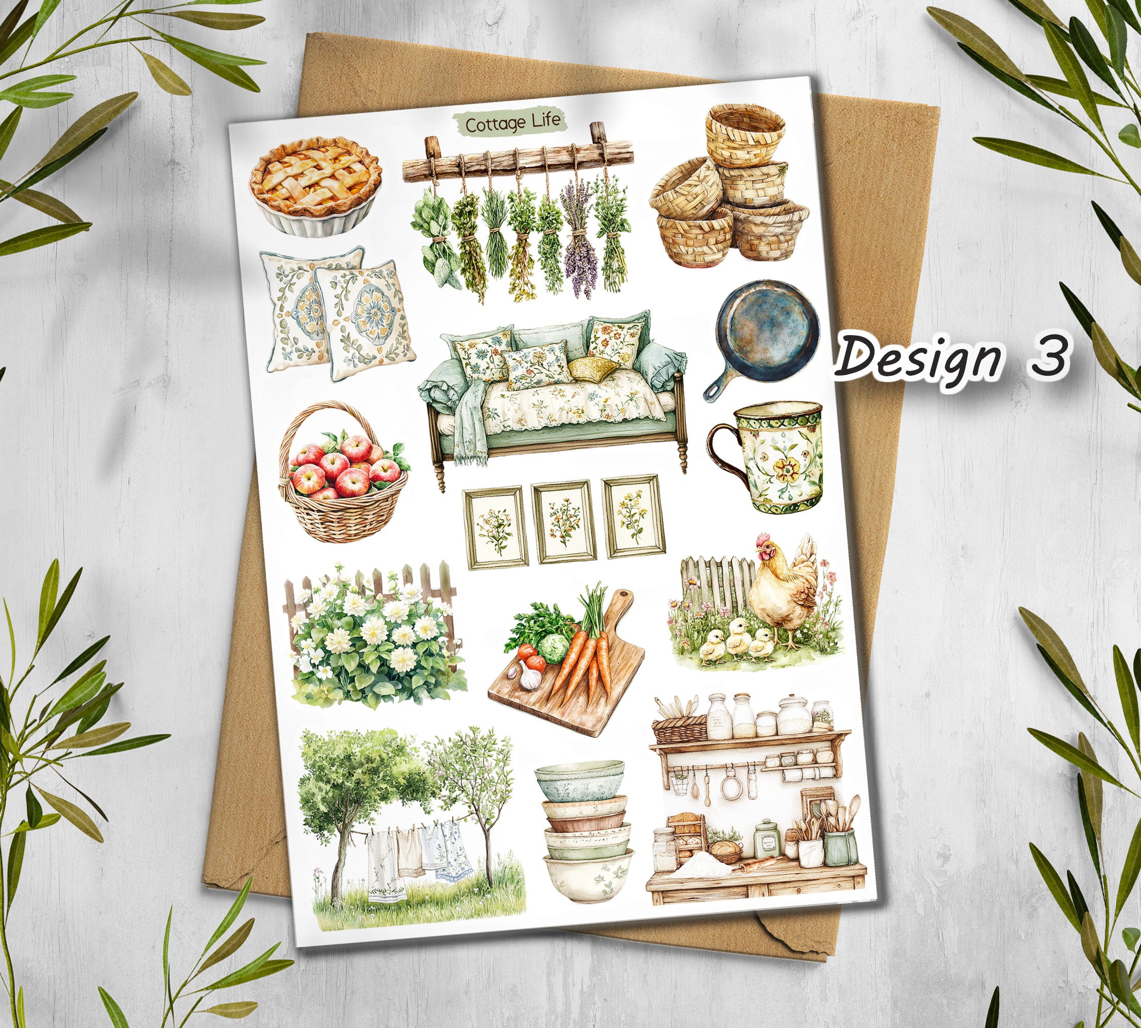 Cottagecore Stickers| Rustic Farm Scrapbook Sticker Sheet