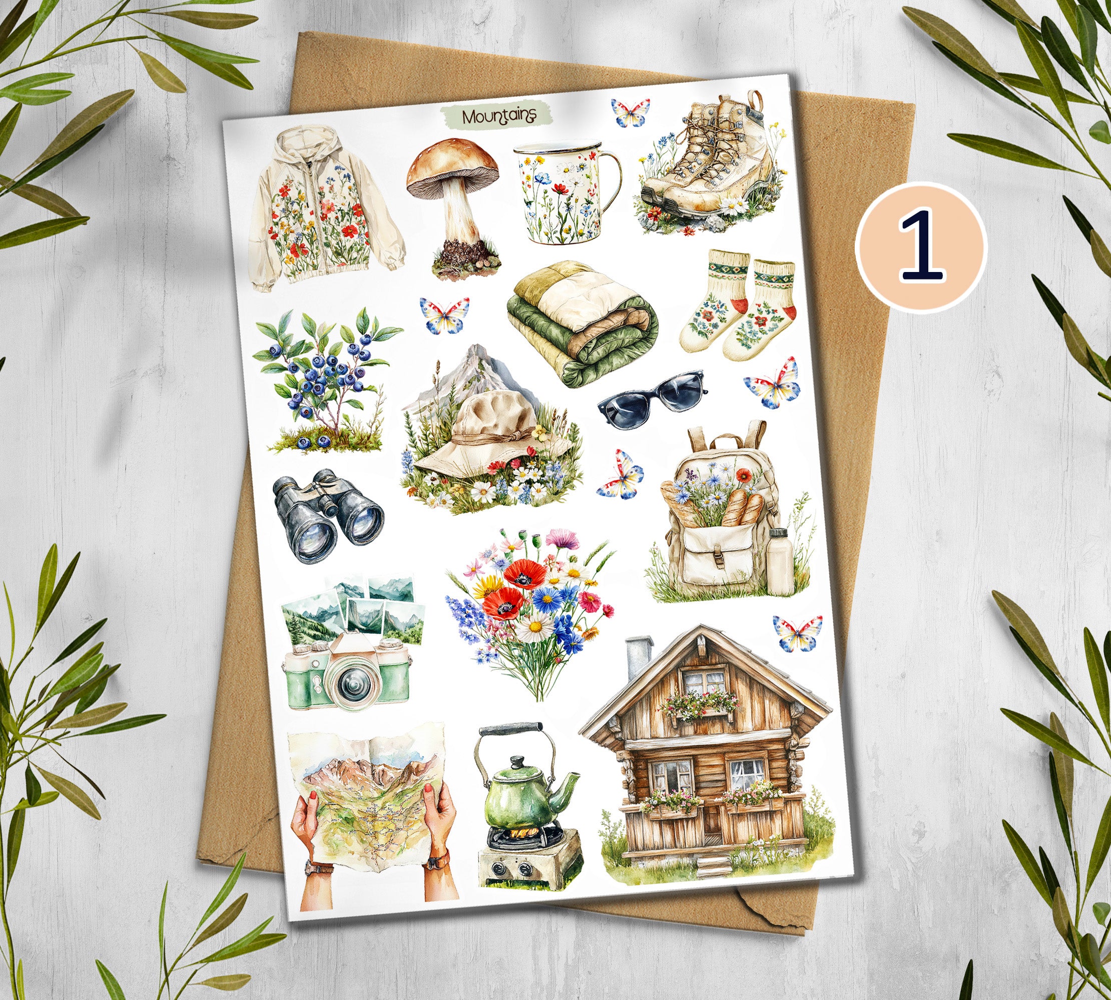 Mountains & Hiking Stickers |Cottagecore Scrapbook