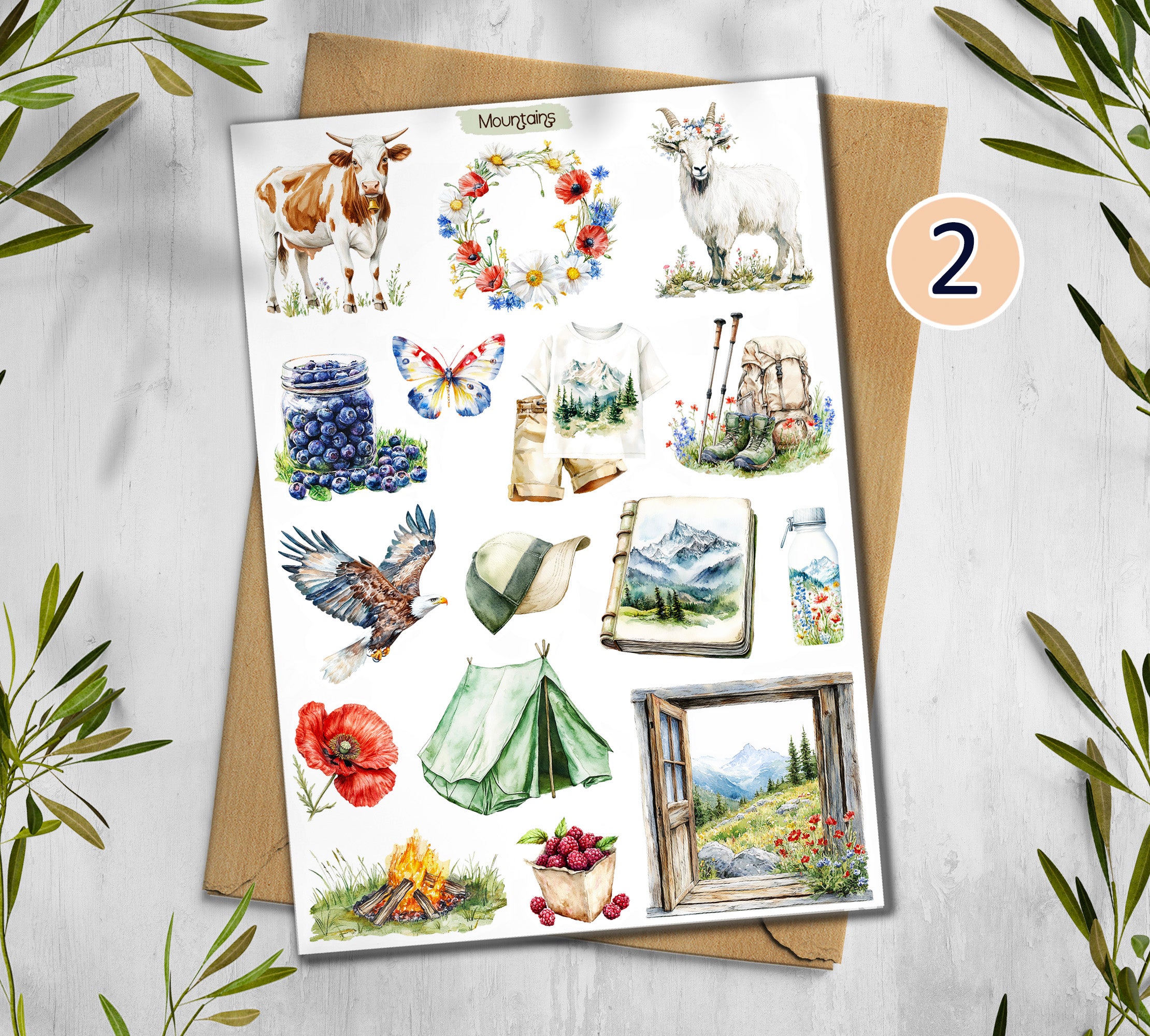 Mountains & Hiking Stickers |Cottagecore Scrapbook