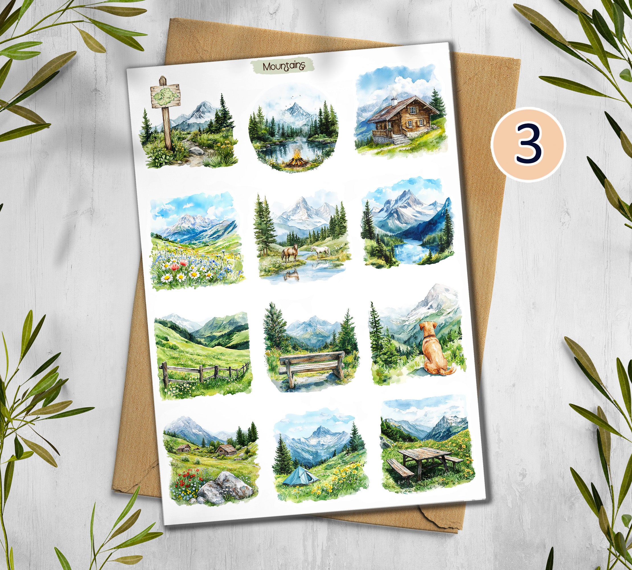 Mountains & Hiking Stickers |Cottagecore Scrapbook