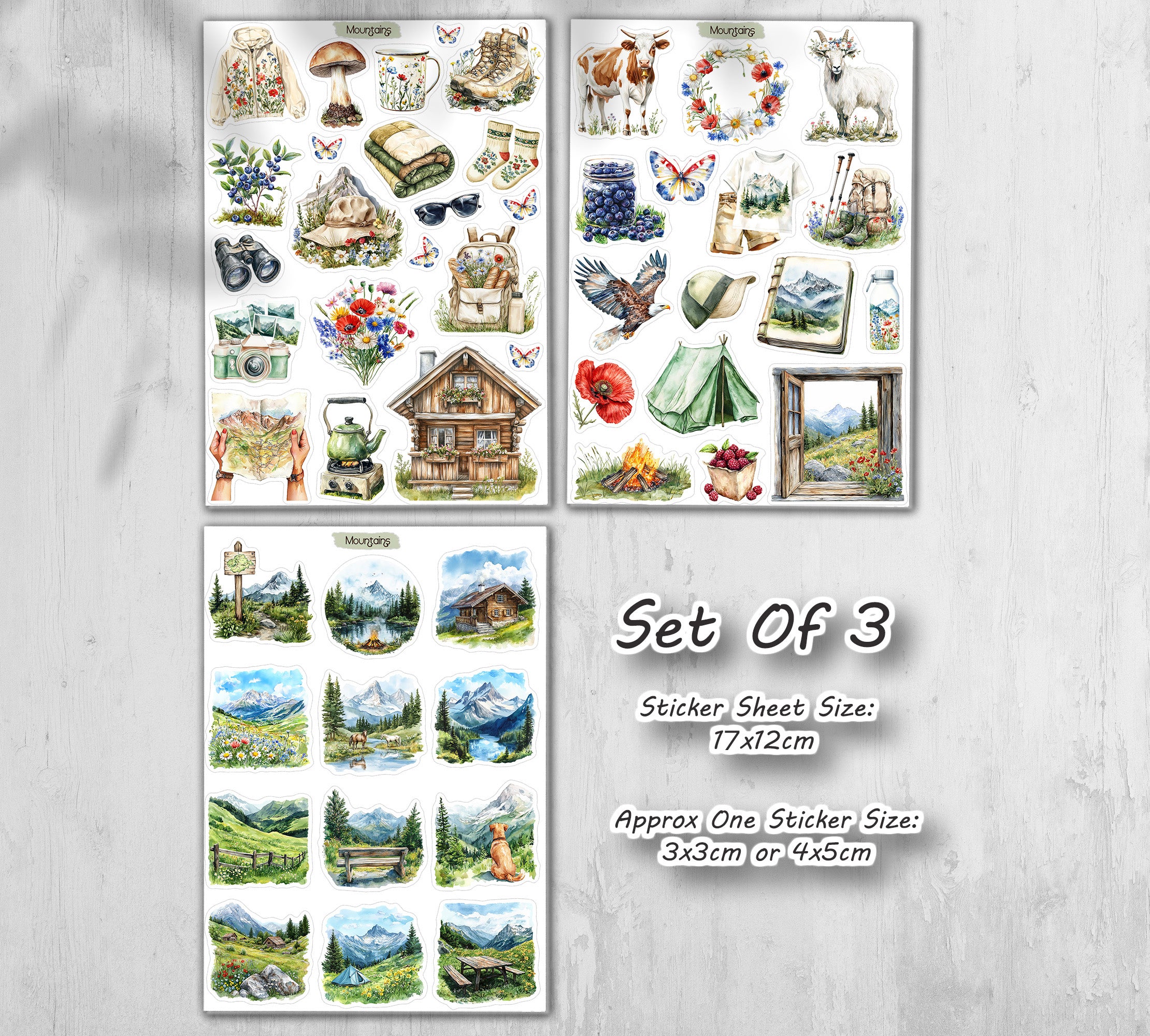 Mountains & Hiking Stickers |Cottagecore Scrapbook