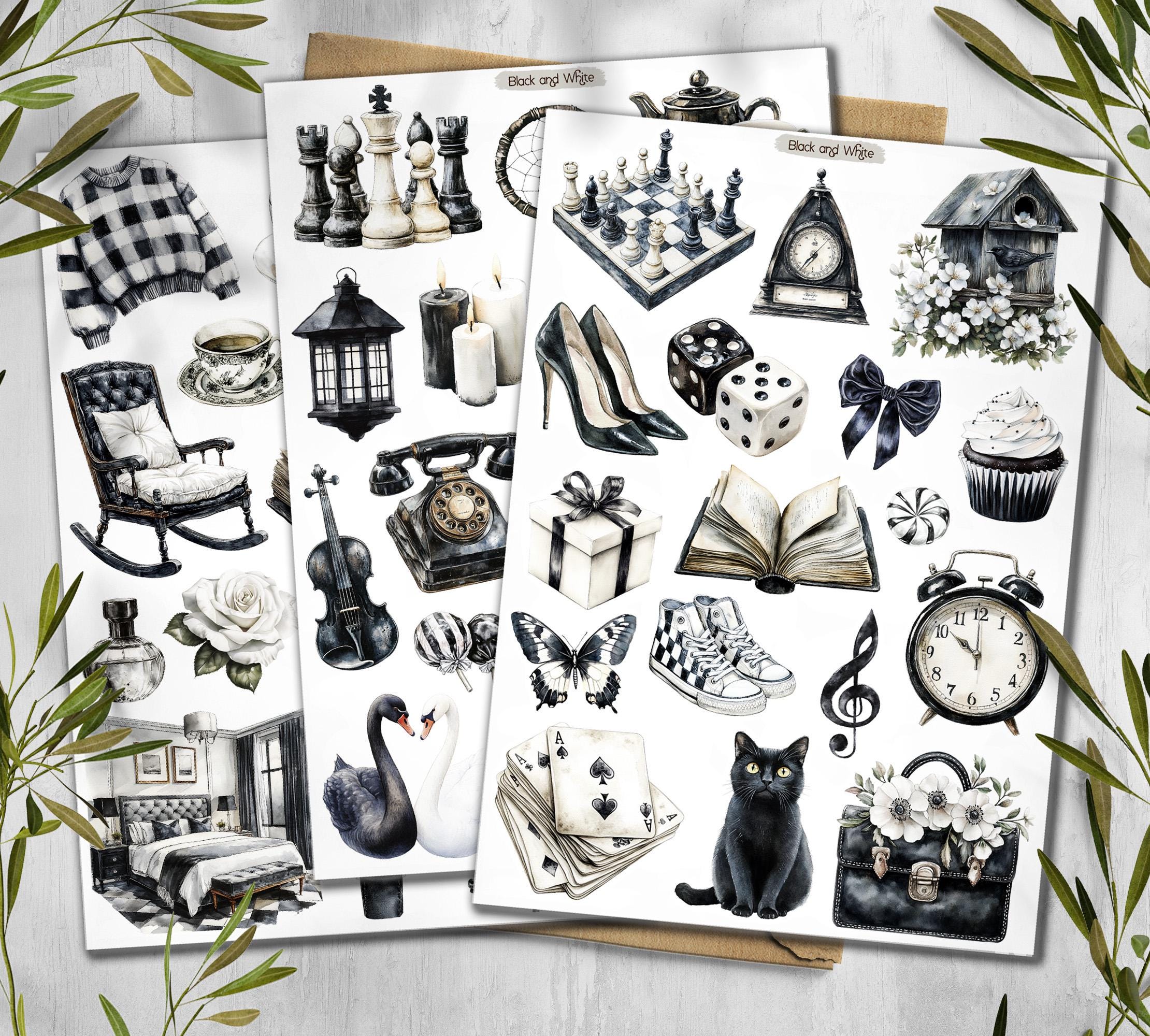 Black and White Stickers. Fashion Stickers. Witchy Aesthetics Stickers. Floral Umbrella Stickers. Junkjournal Stickers. Scrapbook Stickers