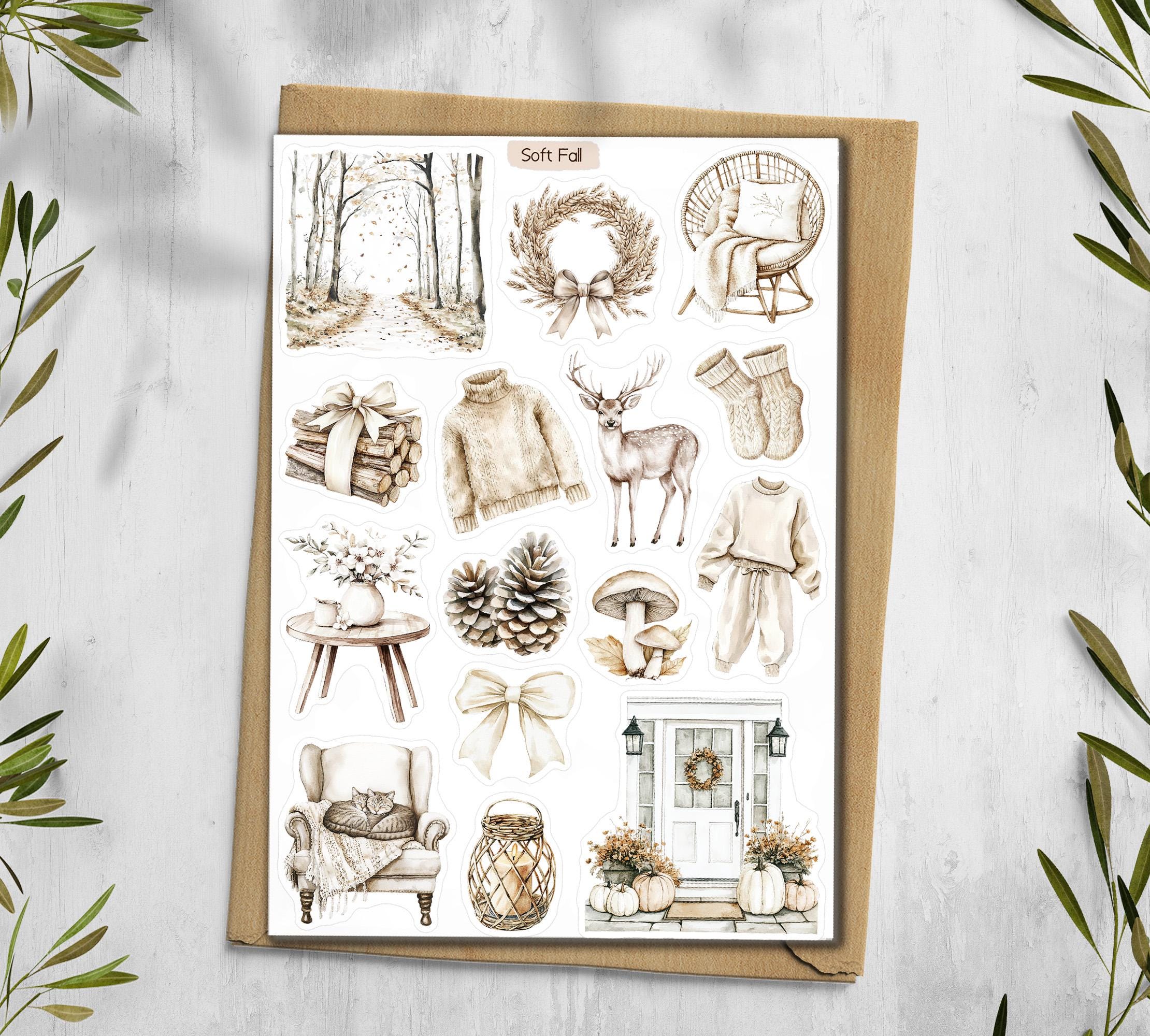 Soft Fall Stickers. Autumn Stickers. Fall Stickers. Farmhouse Stickers. Autumn Planner Stickers. Brown Sticker