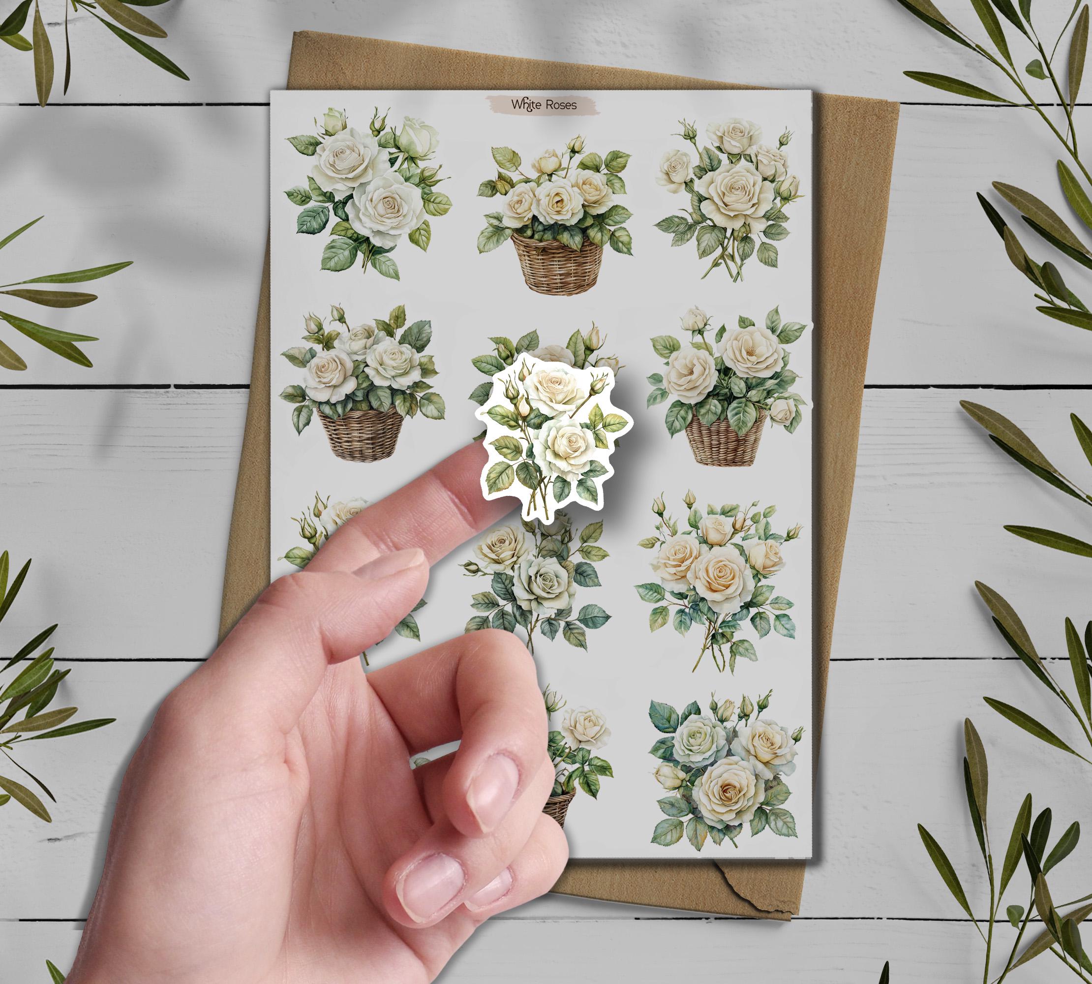 White Roses Sticker Pack: Floral Bouquet, Scrapbooking