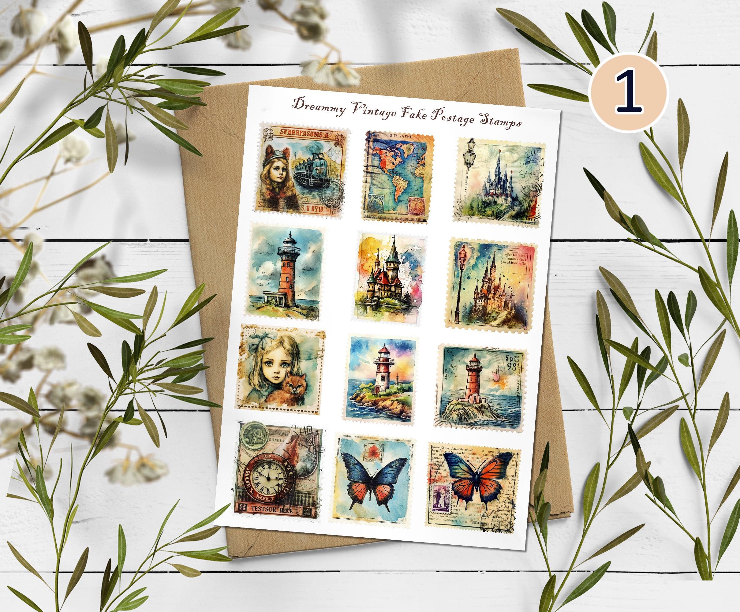 Vintage Style Stamp Stickers: Scrapbook Planner Stickers. Fake stamps stickers