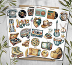 Retro Sticker Sheet. 70s Disco Style Stickers. Vintage Planner Scrapbooking Stickers