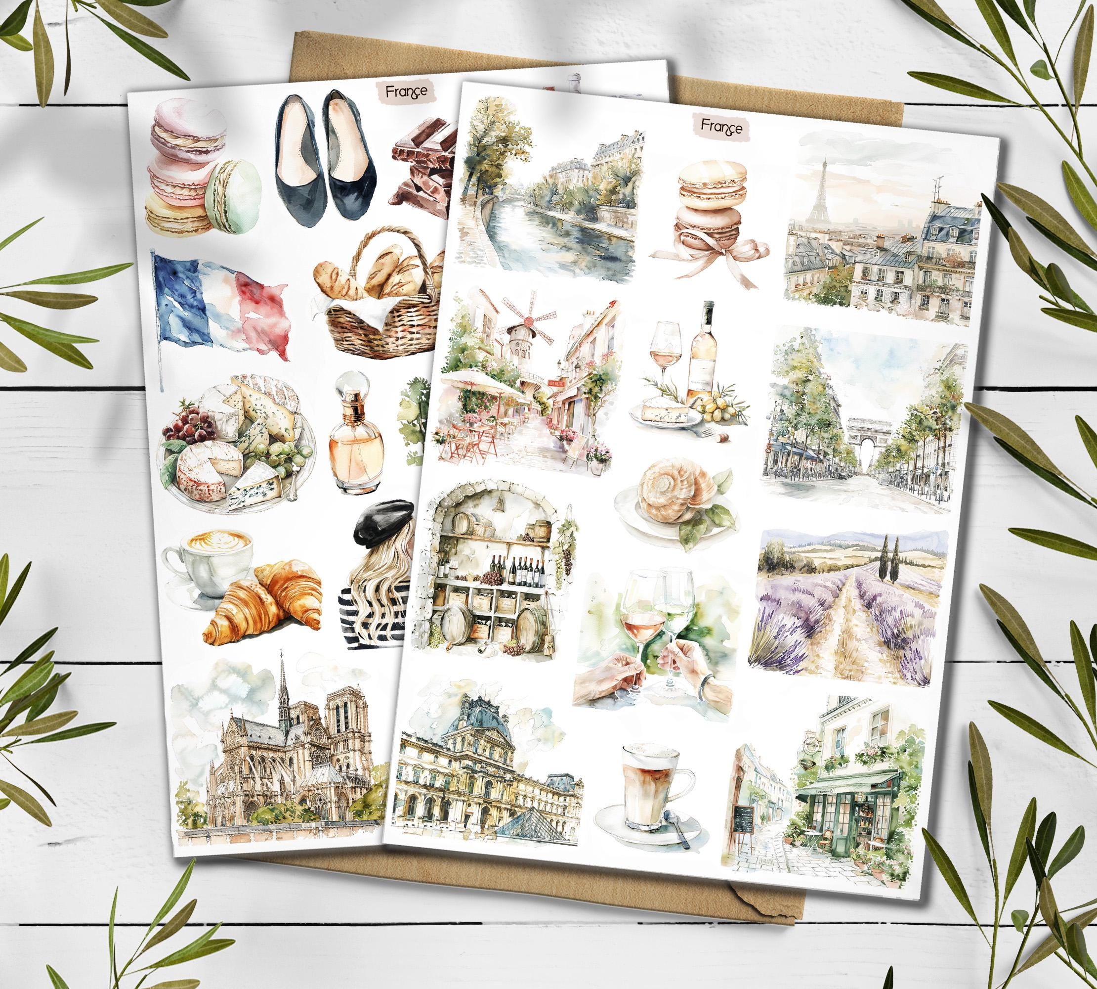 France Travel Sticker Sheet: Paris, Provence, Mediterranean