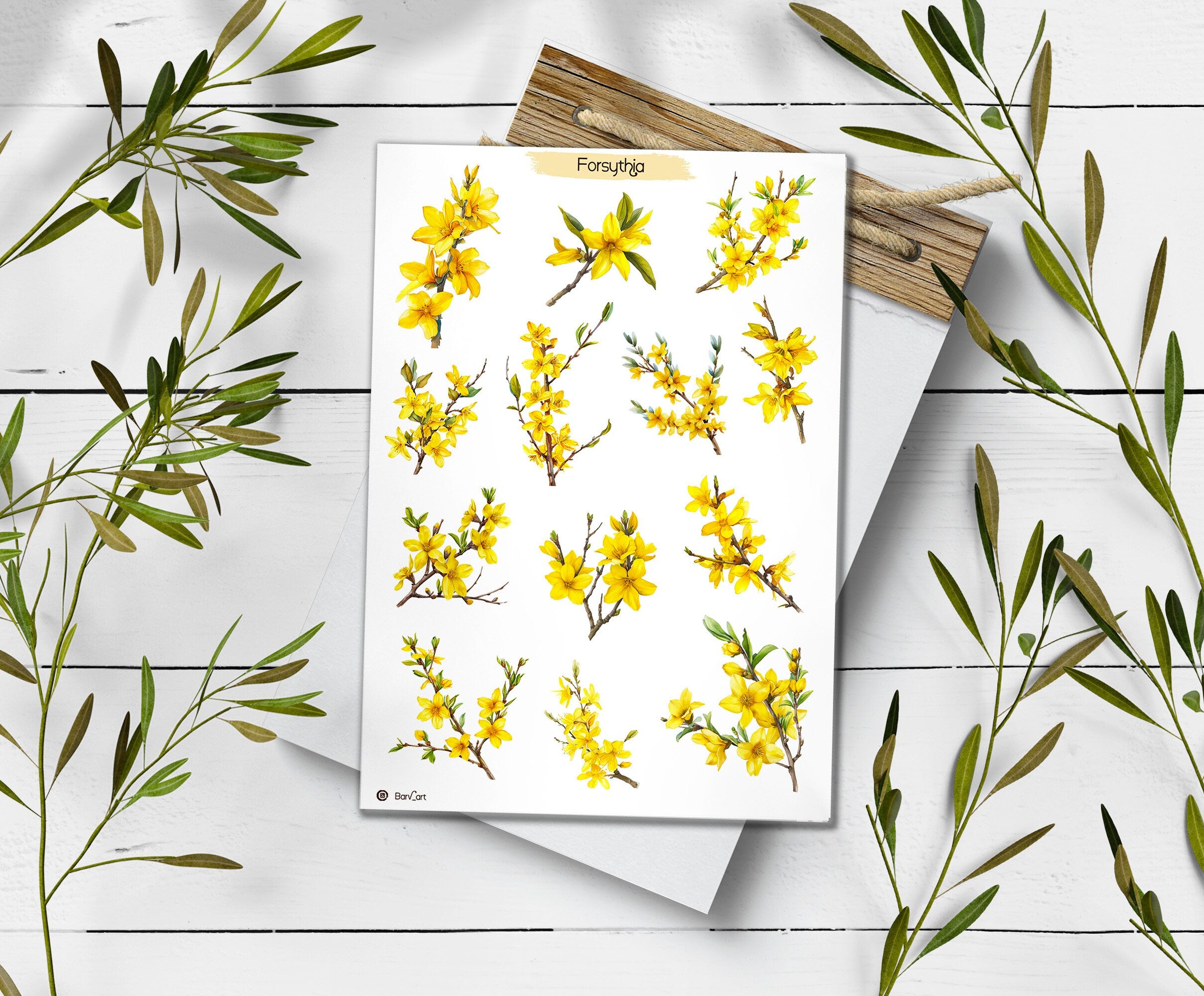 Forsythia Stickers: Yellow Spring Blossom Planner Stickers