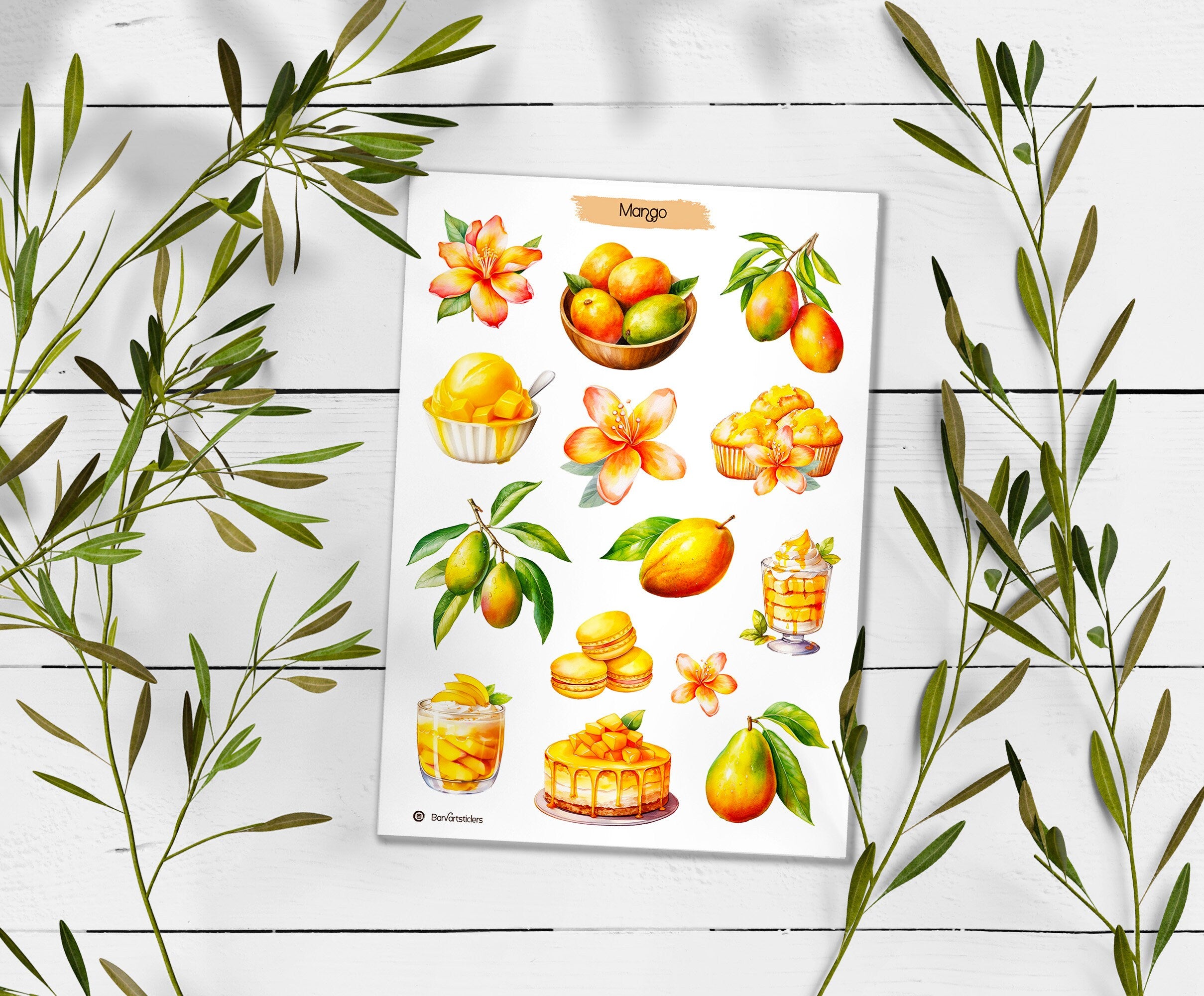Mango Stickers: Tropical Fruit Planner Stickers, Scrapbooking