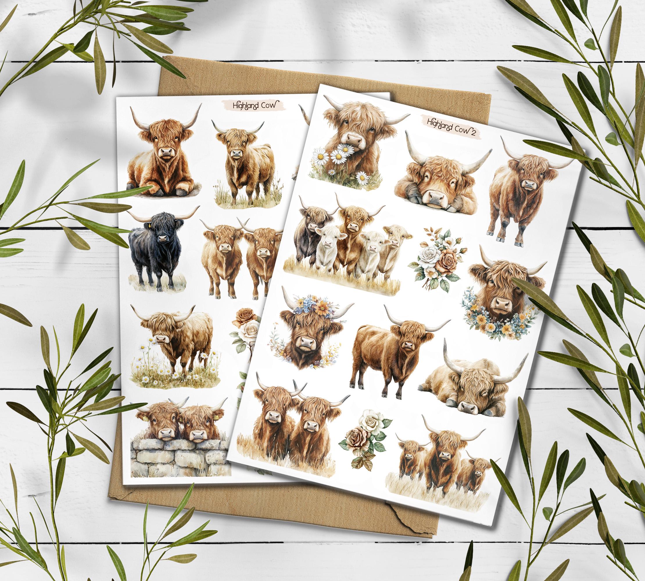 Highland Cow Stickers: Scottish Cattle, Planner Scrapbooking