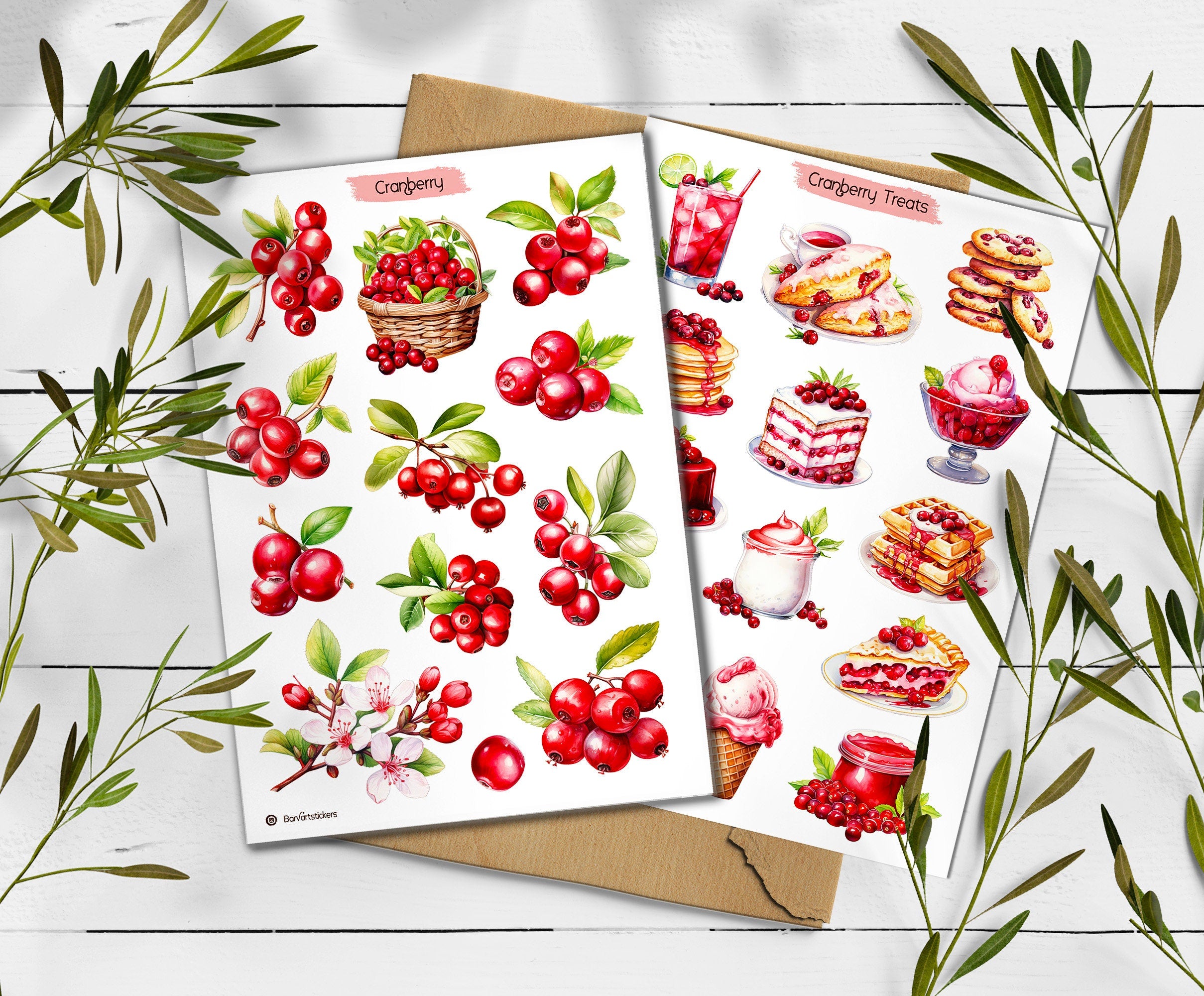 Cranberry Stickers: Foraged Berry Planner Stickers