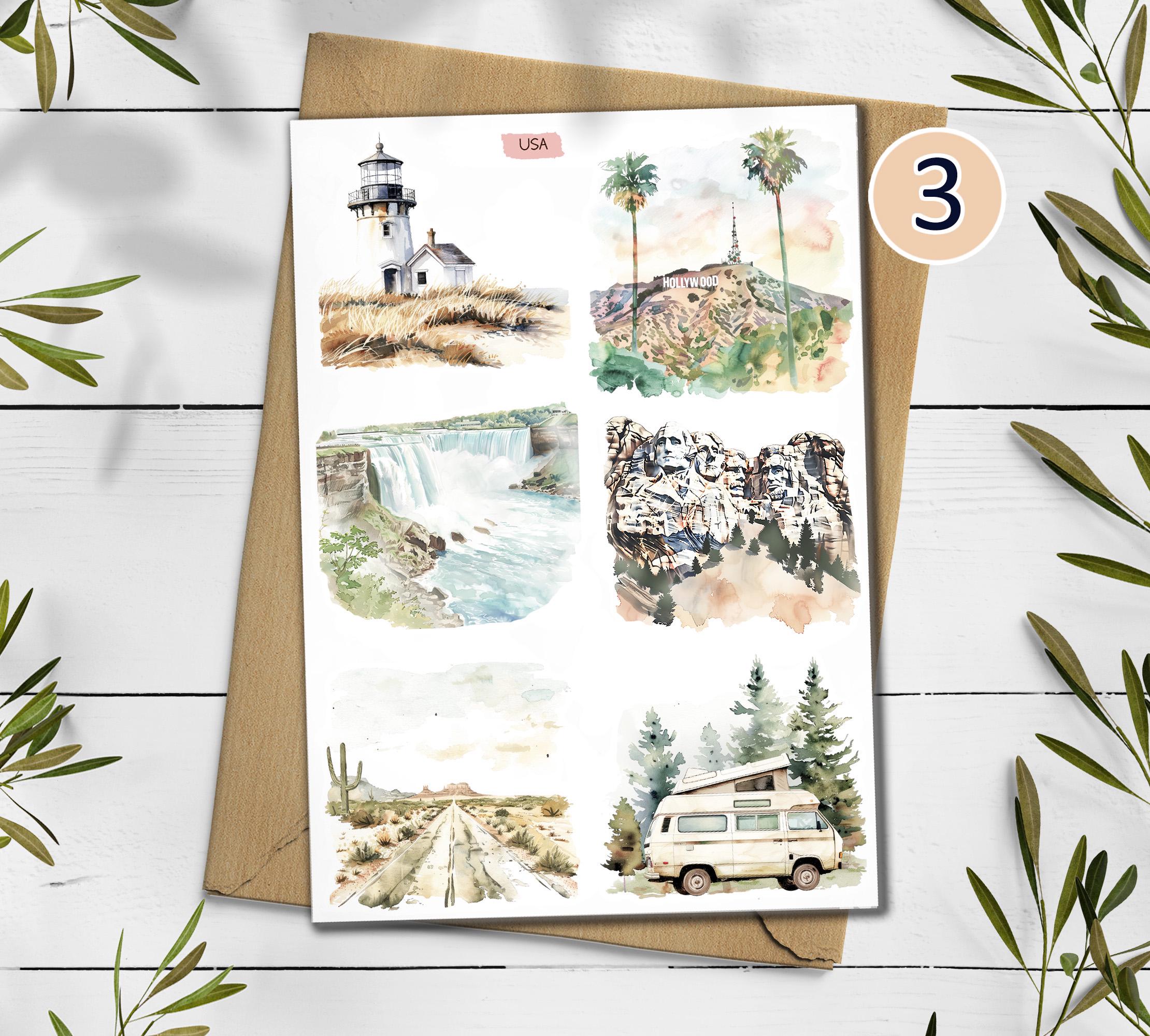 USA Travel Sticker Sheet: Scrapbook Planner Stickers
