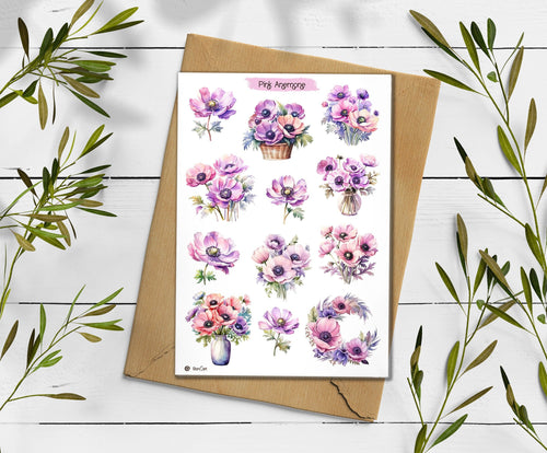 Anemone Flower Stickers: Summer Wildflower Sticker Pack
