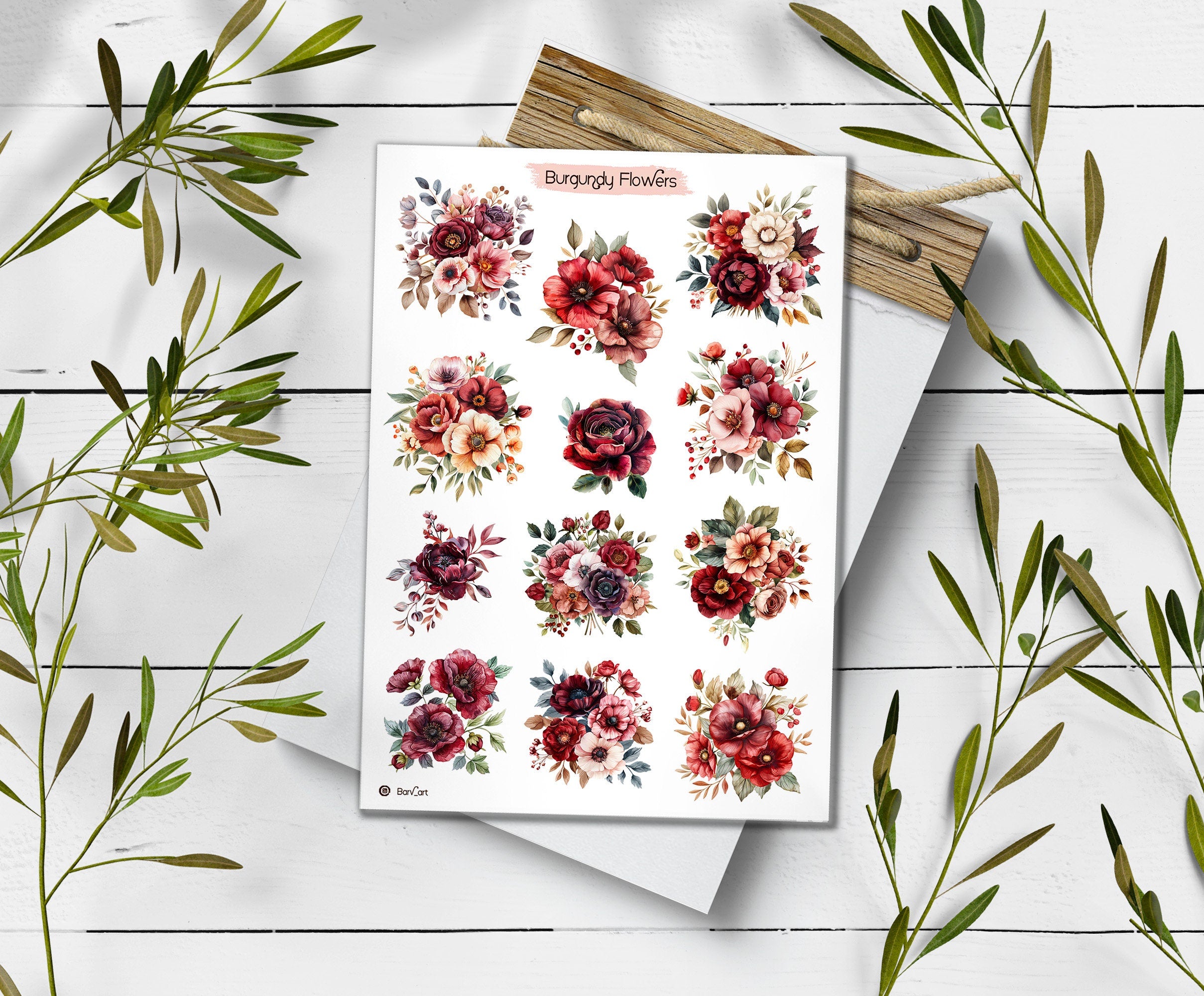 Burgundy Blush Rose Stickers