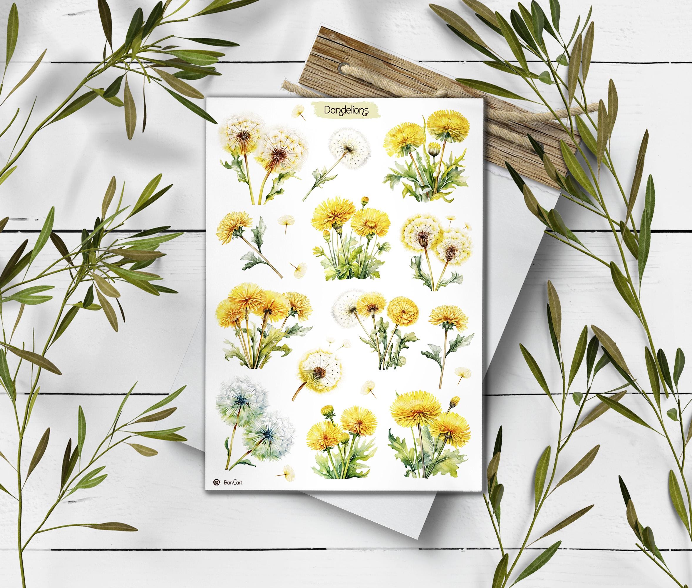 Dandelions Stickers. Wildflowers Sticker Pack. Spring Stickers. Bullet Journal, Dandelion flower Sticker Sheet. Easter Sticker.