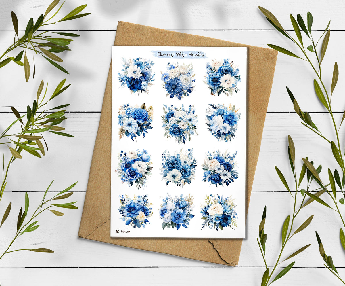 Blue & White Flower Stickers (00168)