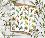Parrot Watercolour Stickers. Birds Planner Stickers