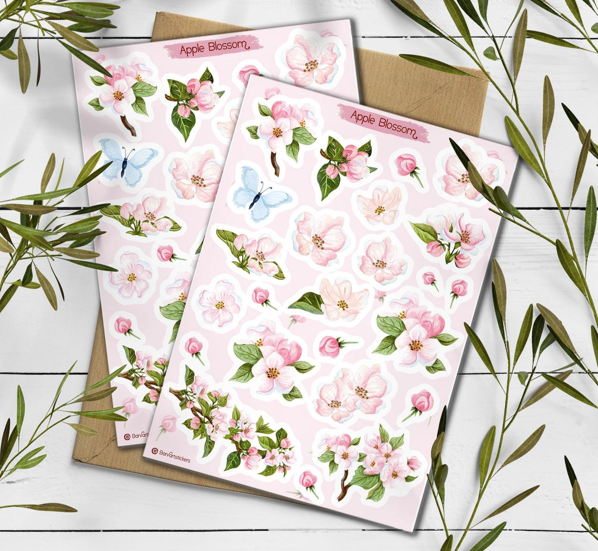 Apple Blossom Stickers: Pink Floral Planner Stickers