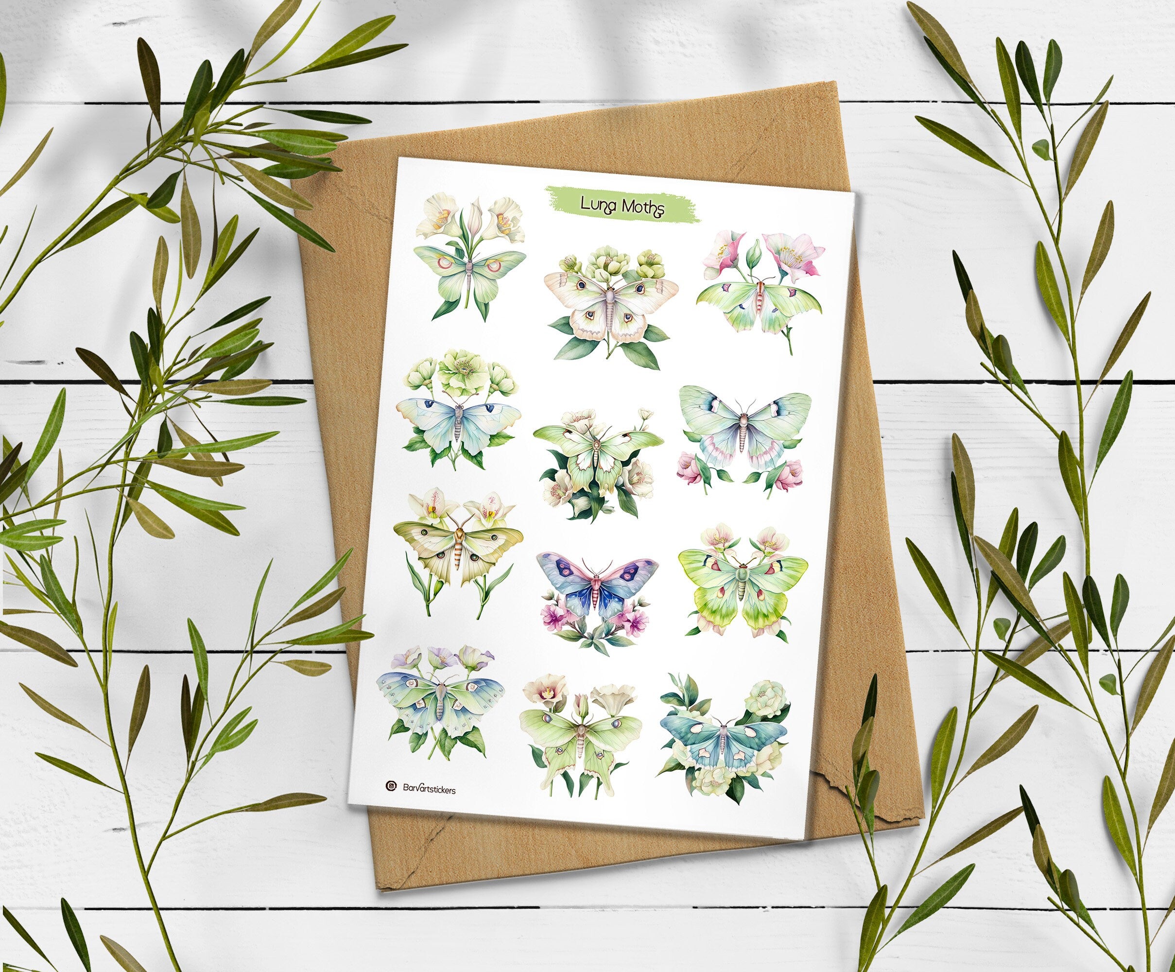 Luna Moth Sticker Sheet: Rainbow Insect Decals for Journaling