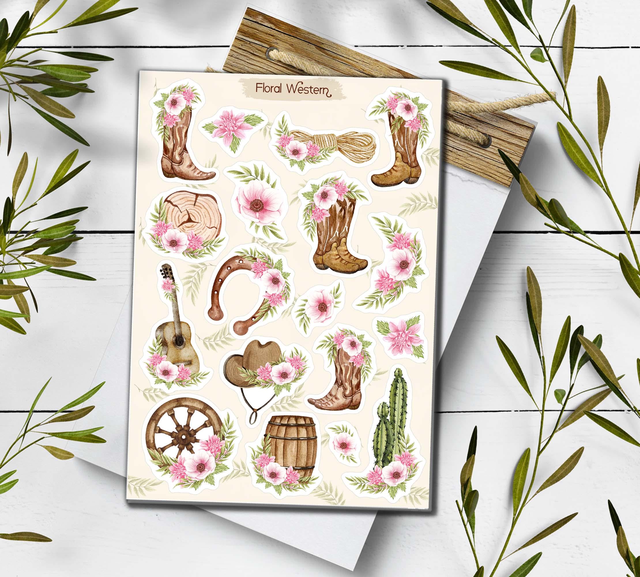 Western Boots Stickers. Cowboy Boots Stickers. Floral boots Stickers. Floral Wheel Stickers. Cowboy Stickers. Cowgirl Boots Scrapbooking