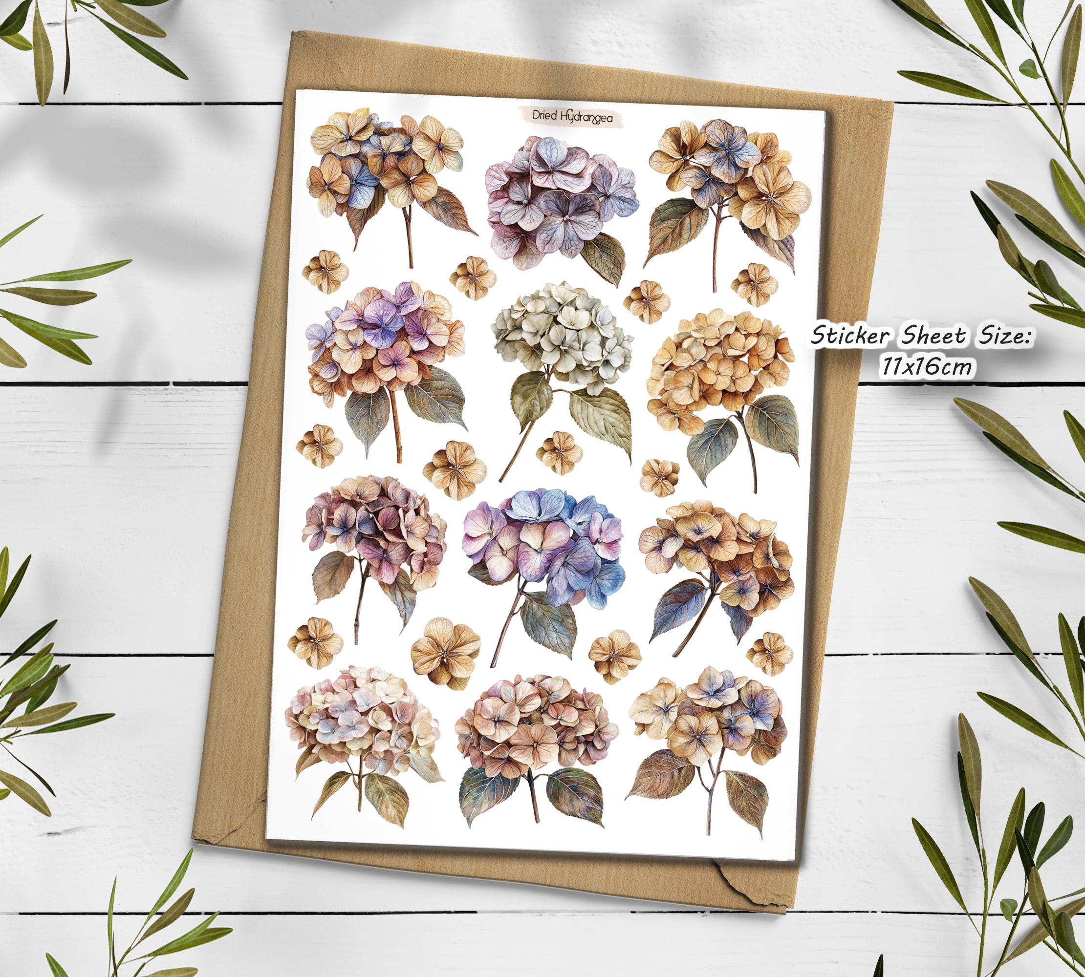 Hydrangea Stickers: Dried Flower Scrapbooking, Planner Decals