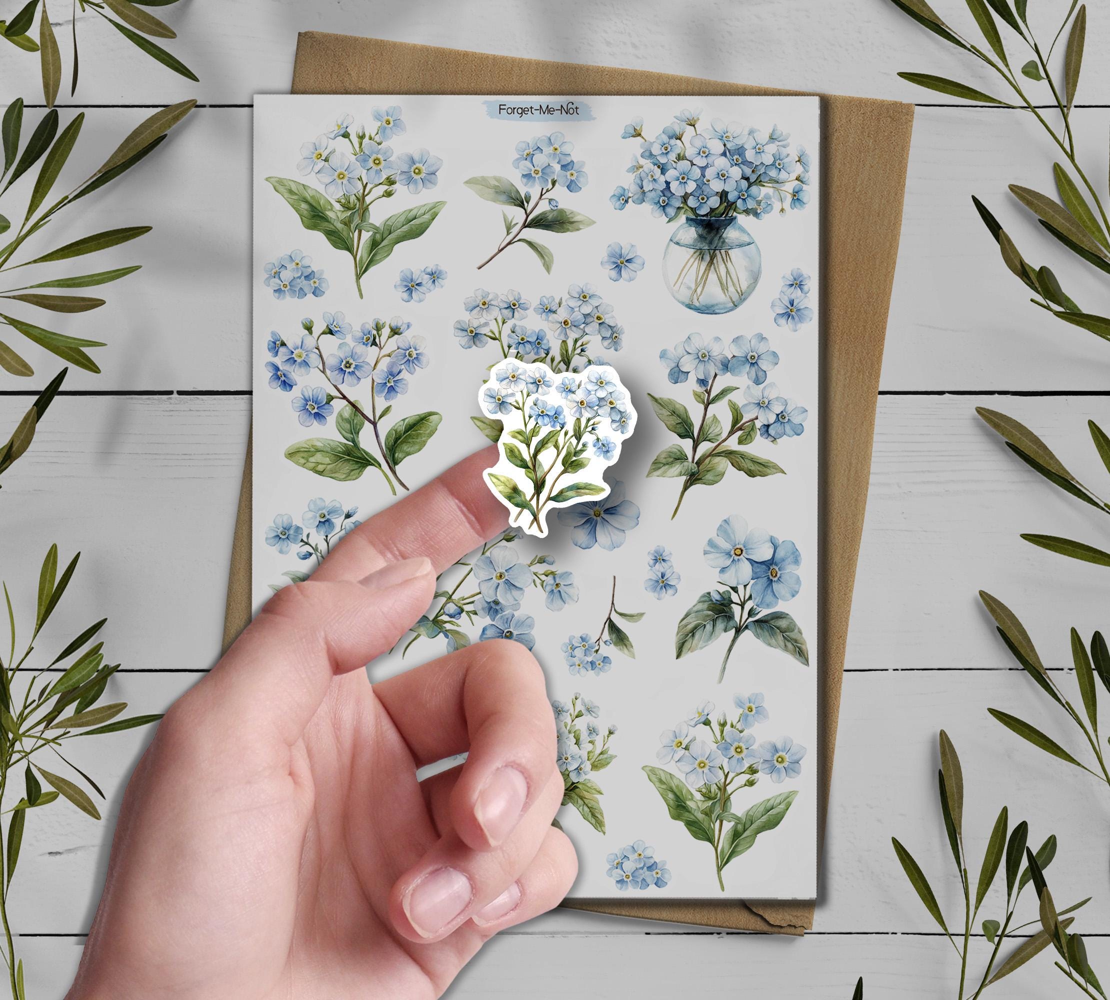 Forget Me Not Flower Stickers. Blue Wildflower Spring Sticker Sheet