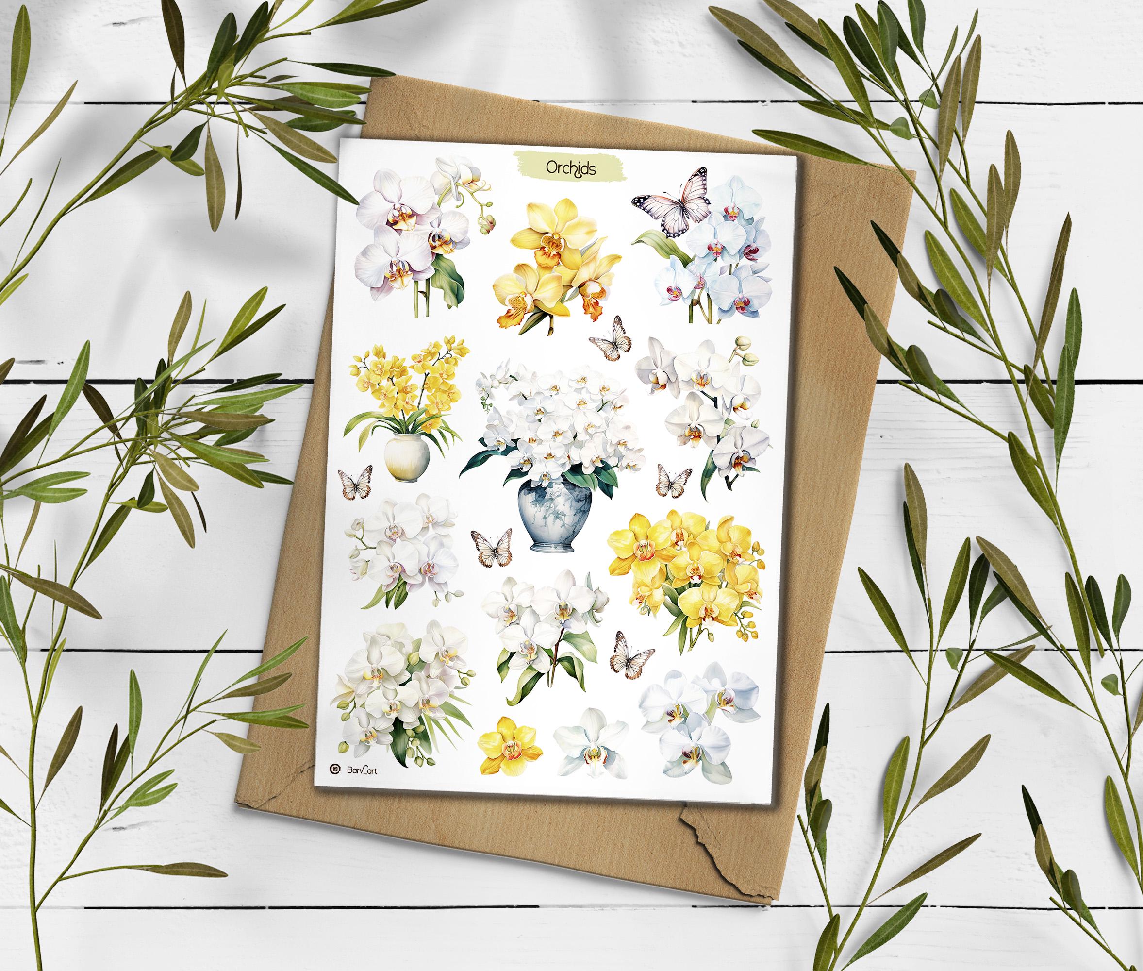 Watercolor Orchid Sticker Sheet: Floral Planner Stickers