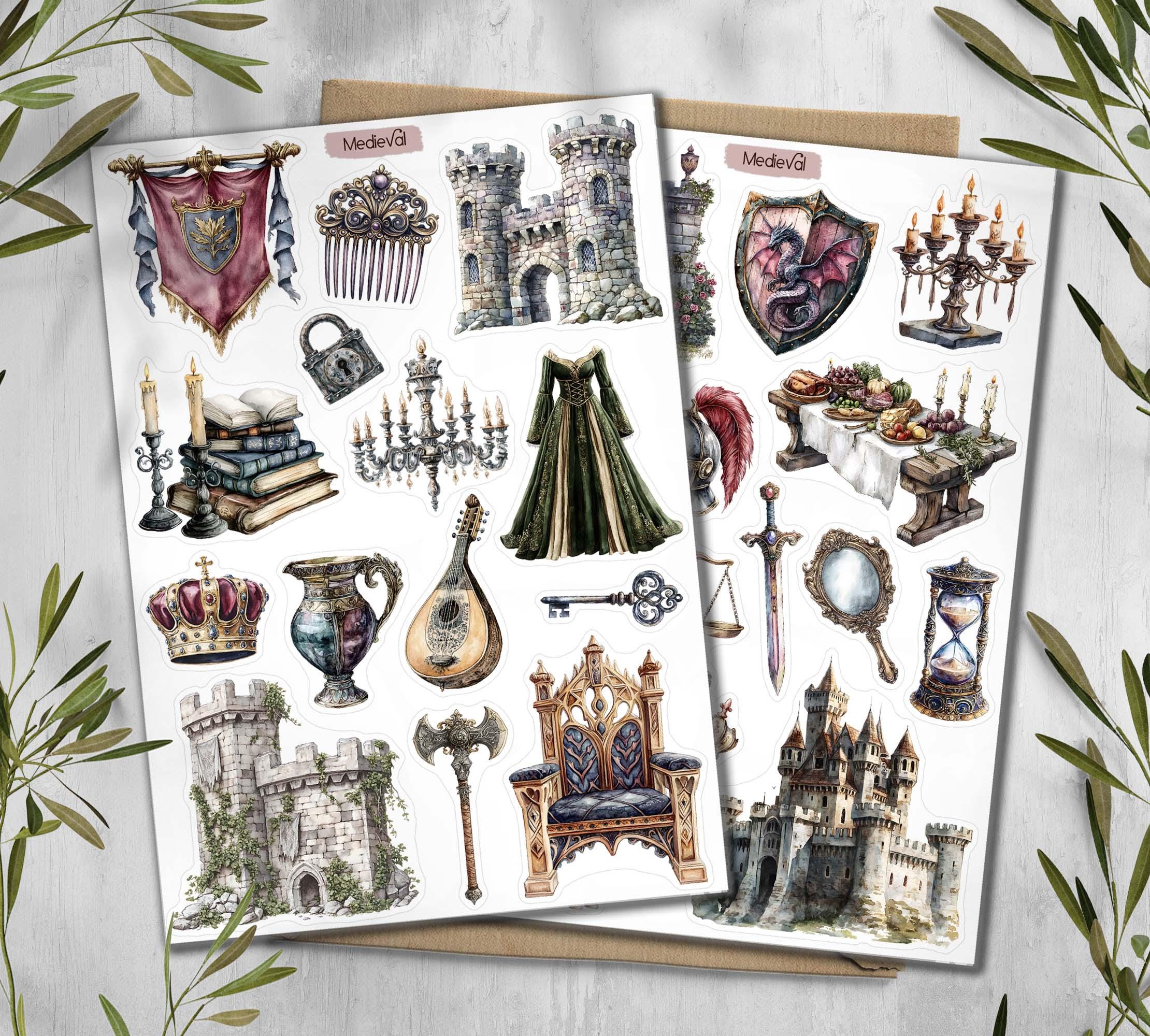 Medieval Witchcraft Stickers: Castlecore Scrapbook Decals. Knight stickers