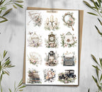 Vintage Floral Stickers: Books, Clock, Bike - Scrapbook Planner