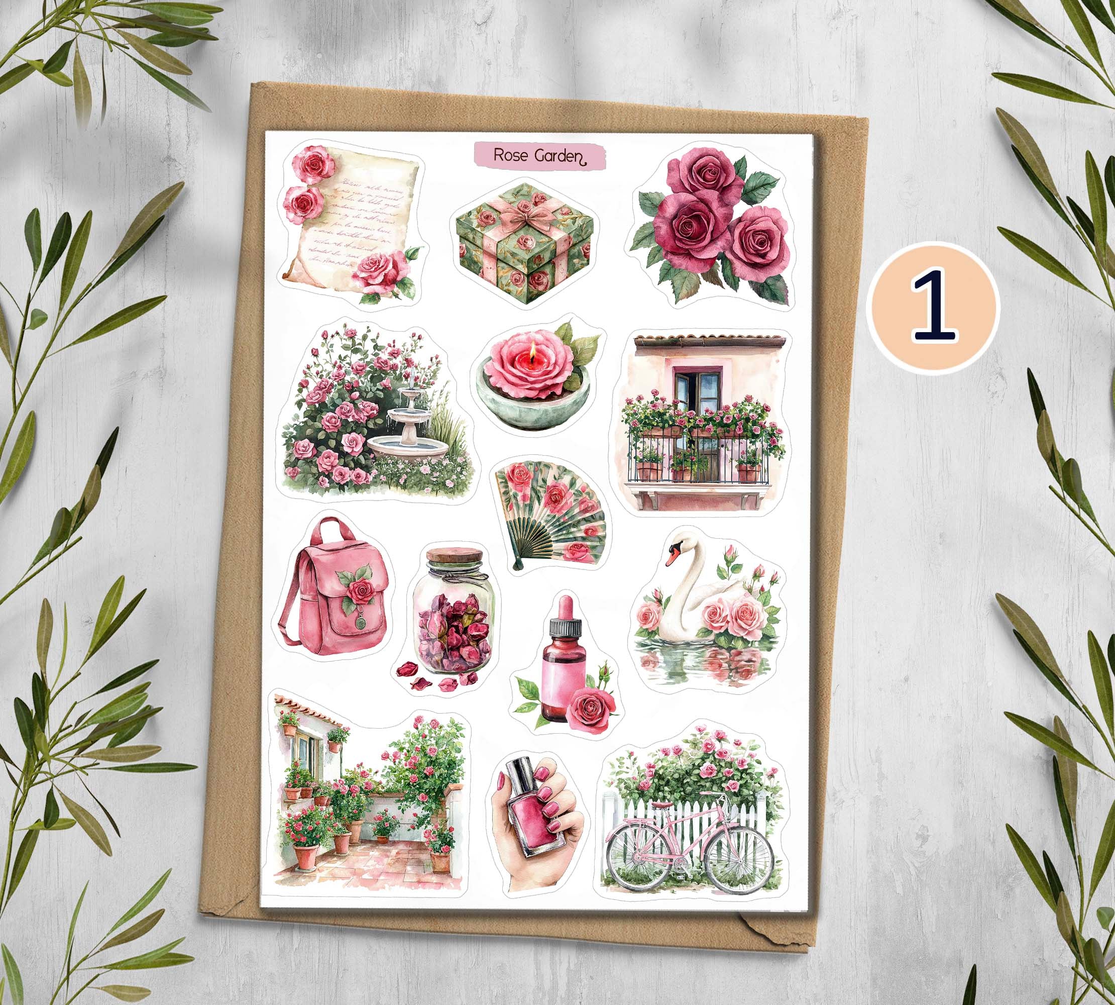 Red Rose Garden Stickers Planner Decal