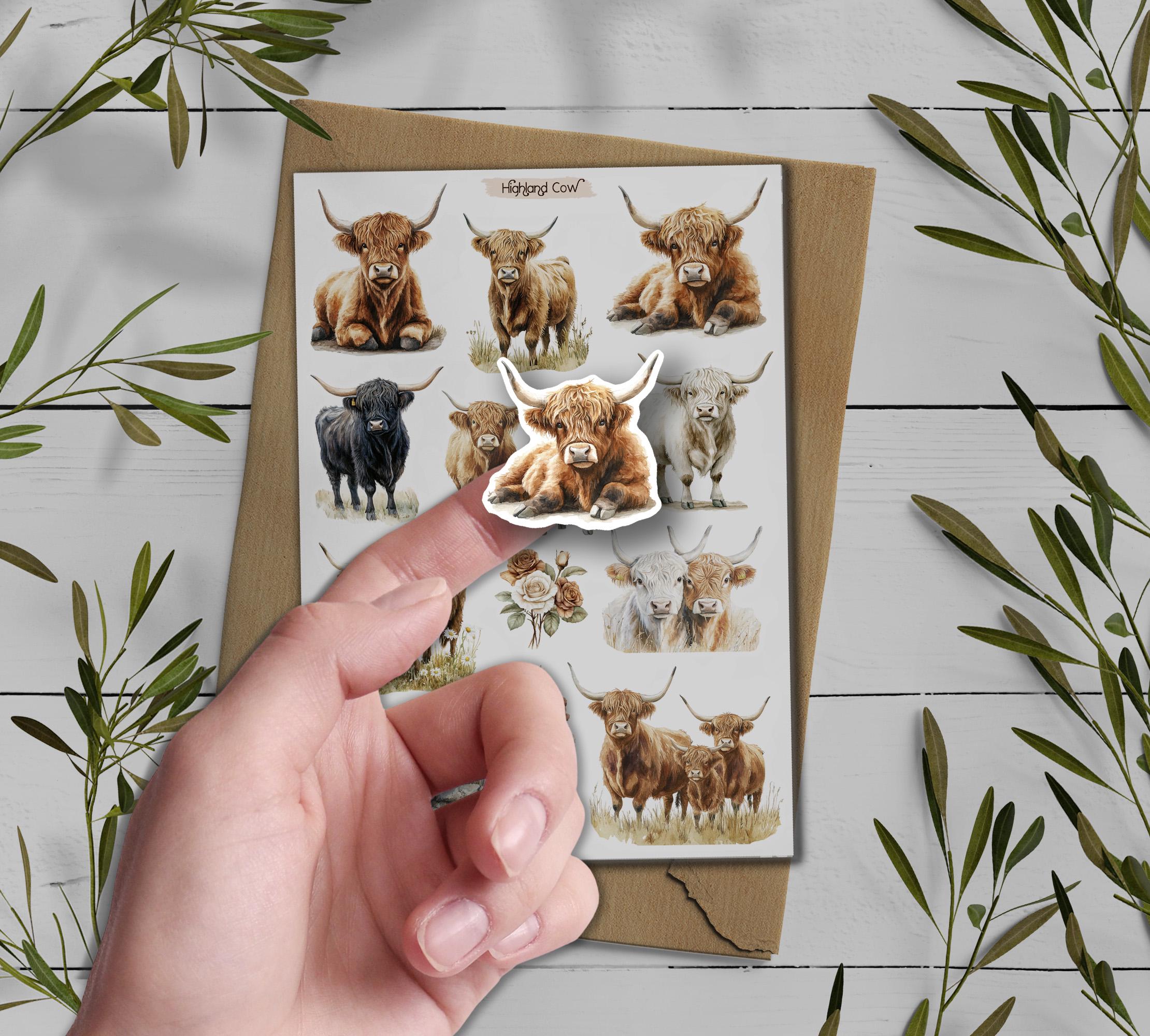 Highland Cow Stickers: Scottish Cattle, Planner Scrapbooking