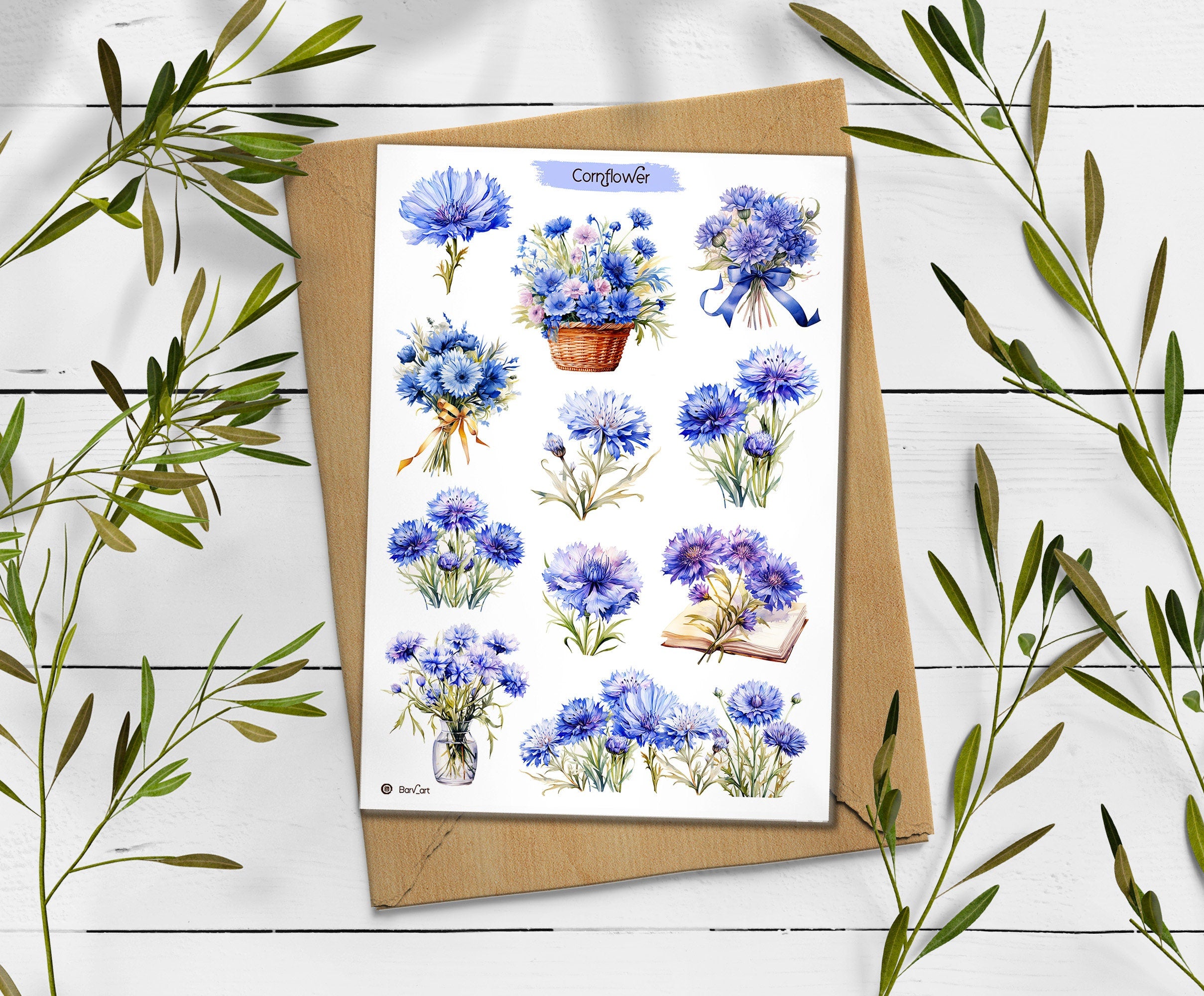 Cornflower Stickers: Blue Wildflower Scrapbooking Stickers
