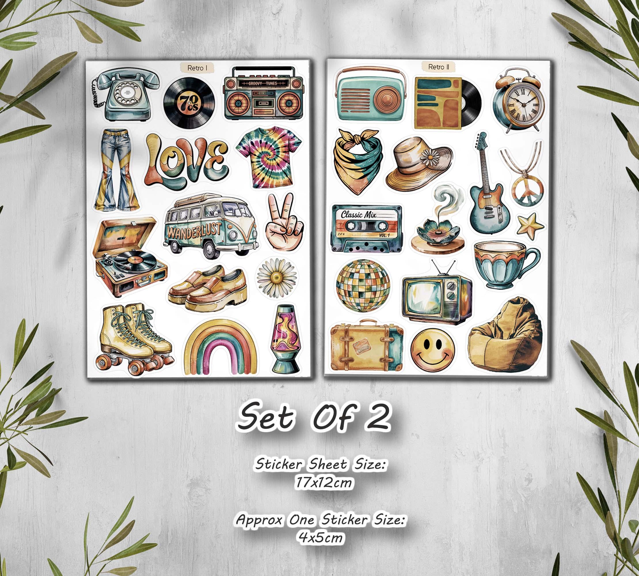 Retro Sticker Sheet. 70s Disco Style Stickers. Vintage Planner Scrapbooking Stickers