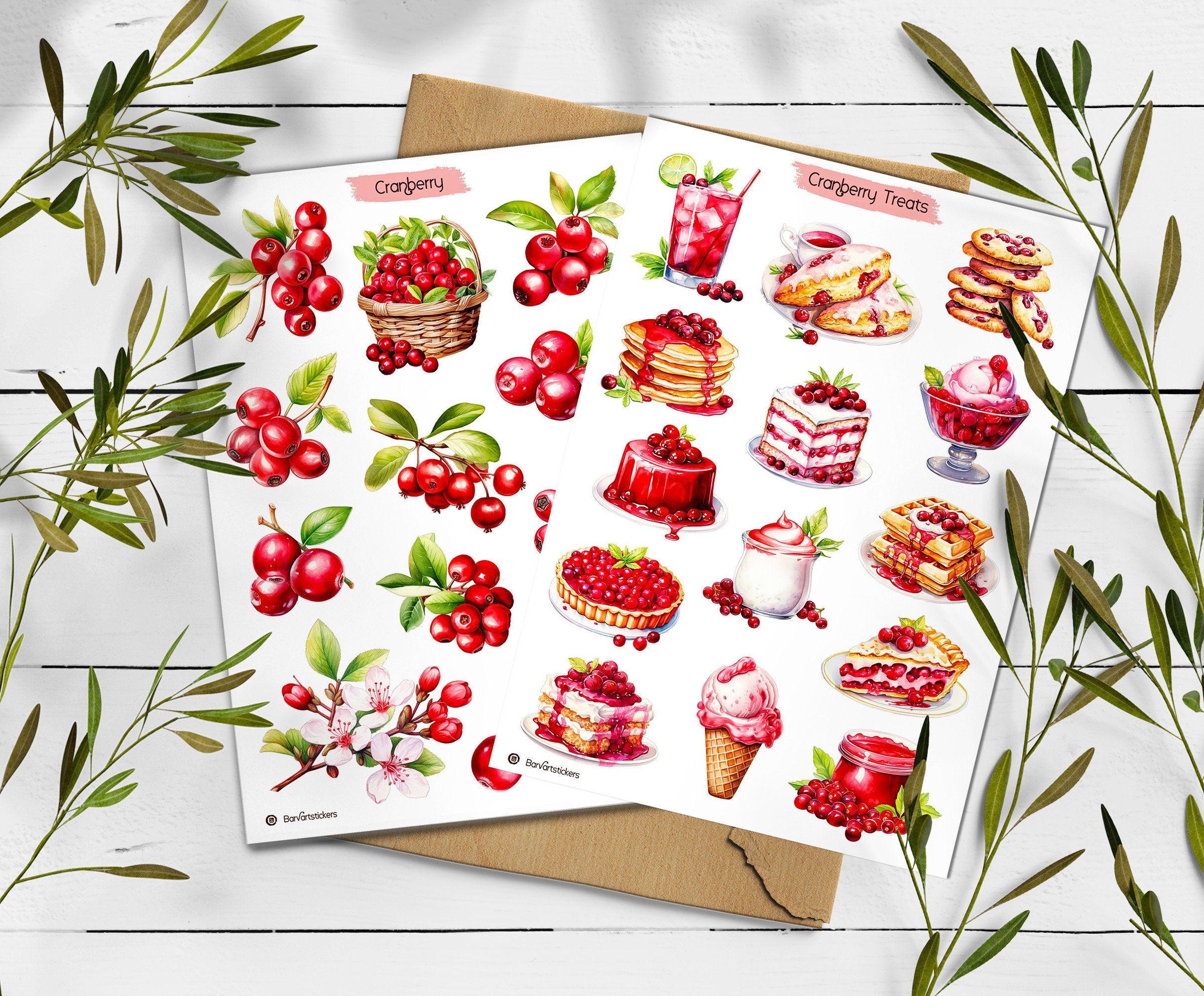 Cranberry Stickers: Foraged Berry Planner Stickers