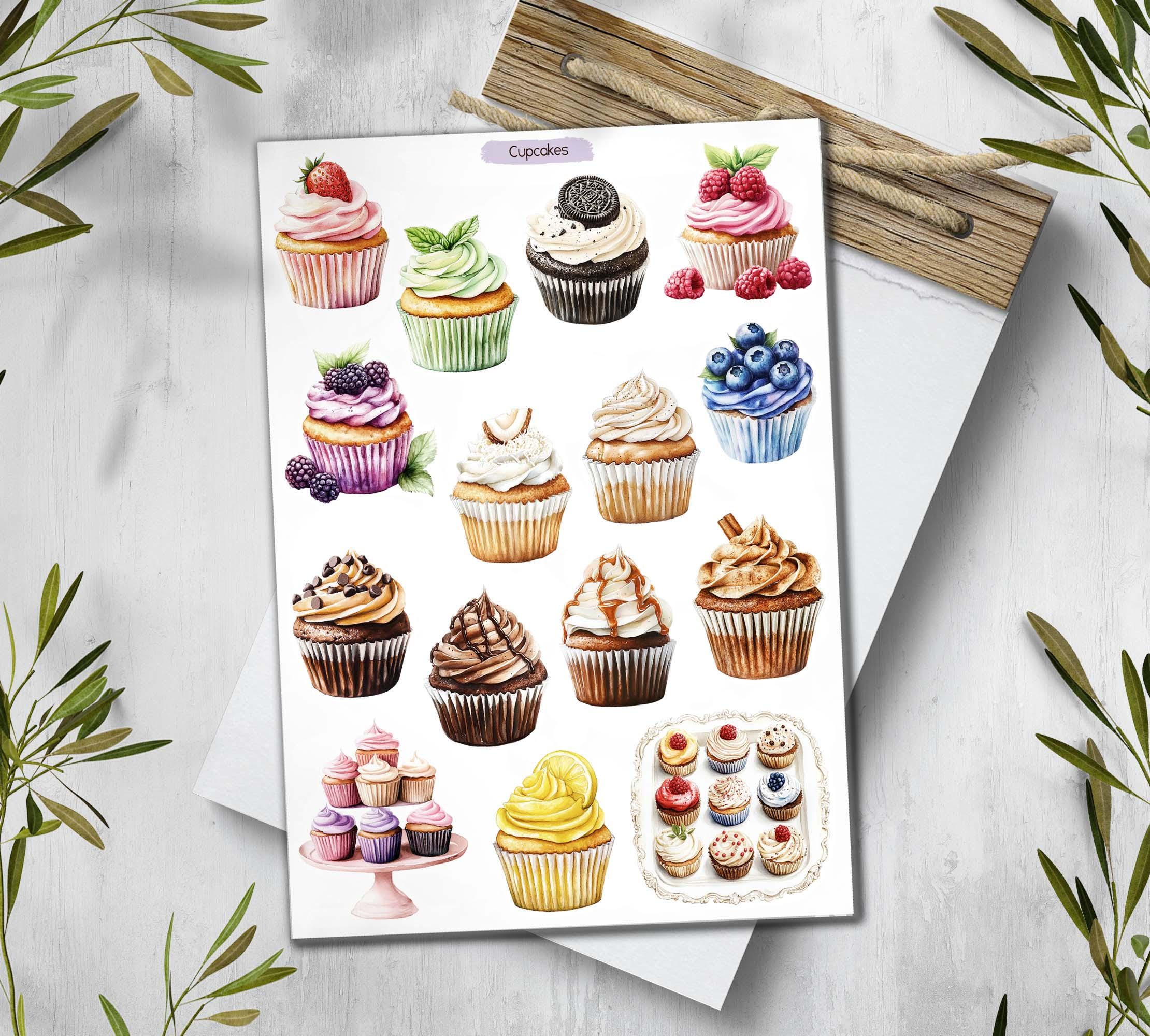 Cupcake stickers. Berries & Fruits Sticker sheet. Planner, Journal, Scrapbook stickers