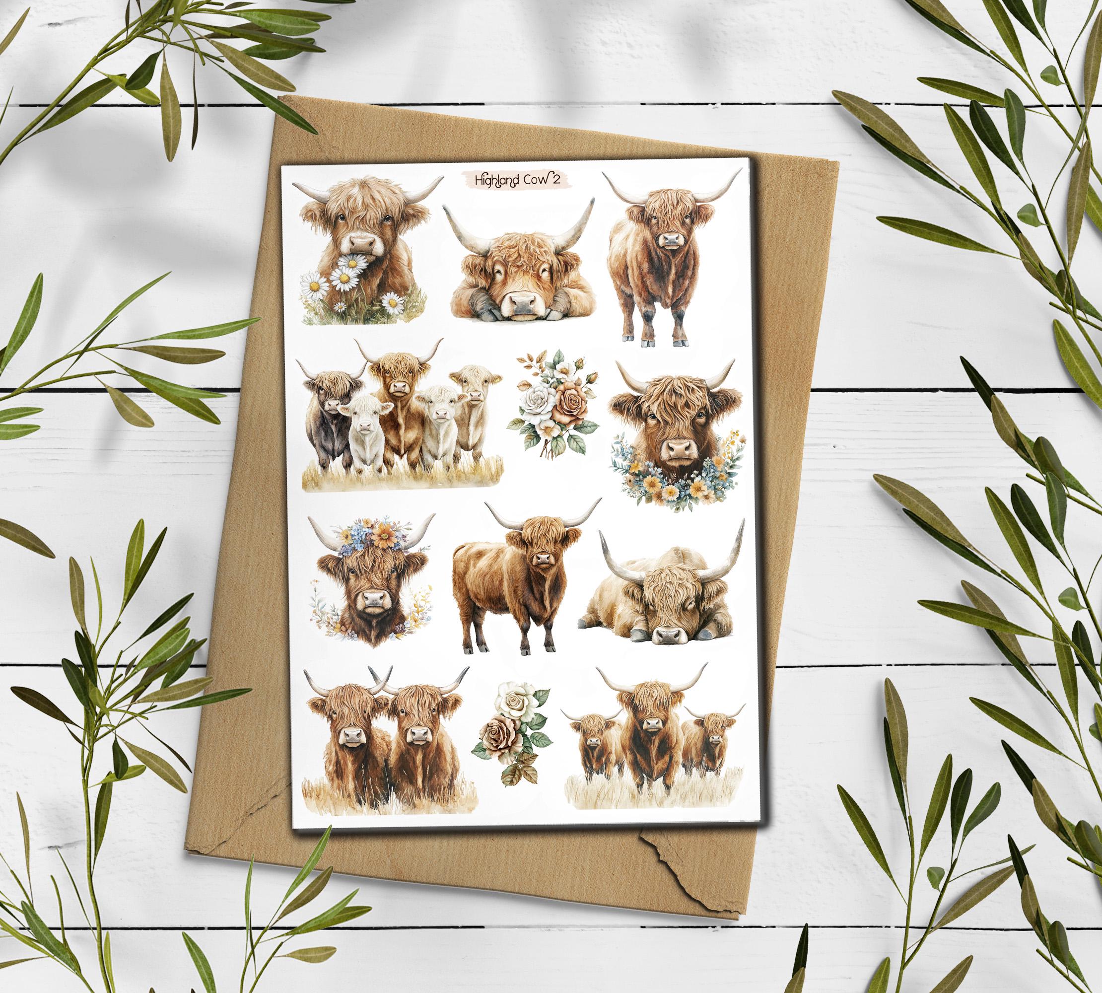 Highland Cow Stickers: Scottish Cattle, Planner Scrapbooking