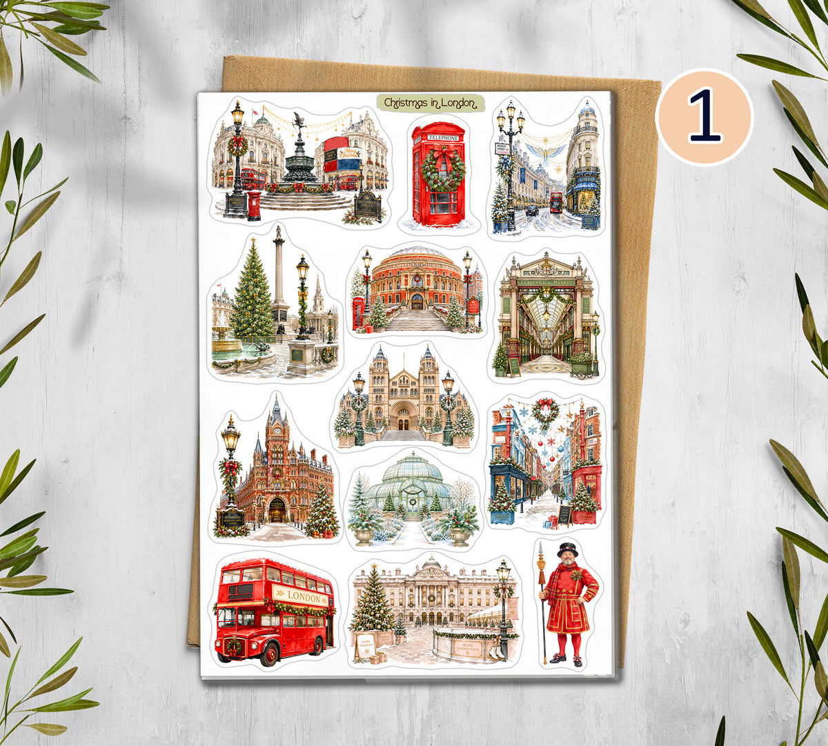 Christmas in London. England Travel Stickers. 00382