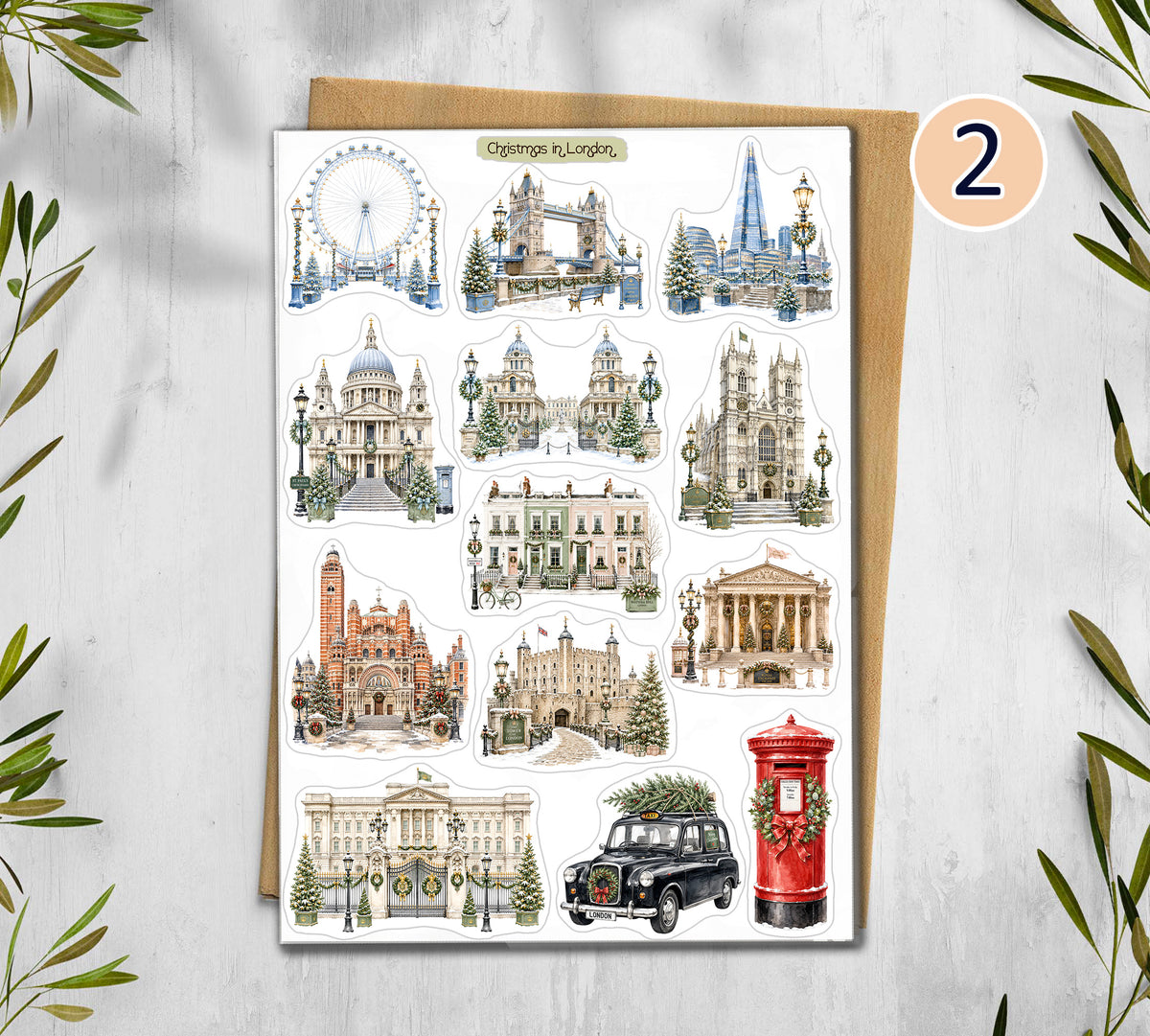 Christmas in London. England Travel Stickers. 00382