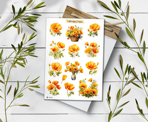 California Poppy Stickers: Wildflower Sticker Pack