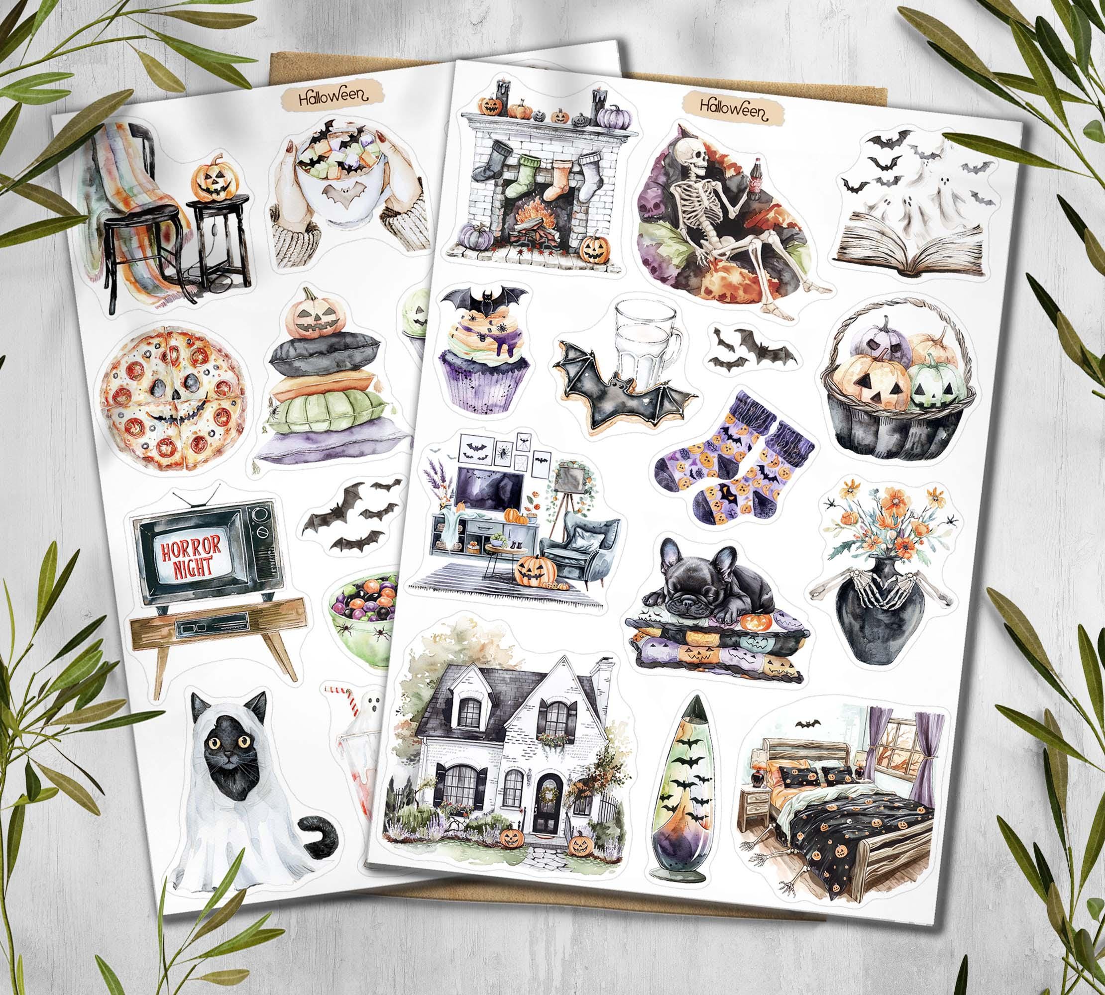 Halloween Stickers. Witch, Ghost, Pumpkin Scrapbooking Stickers. Fall Halloween planner stickers.
