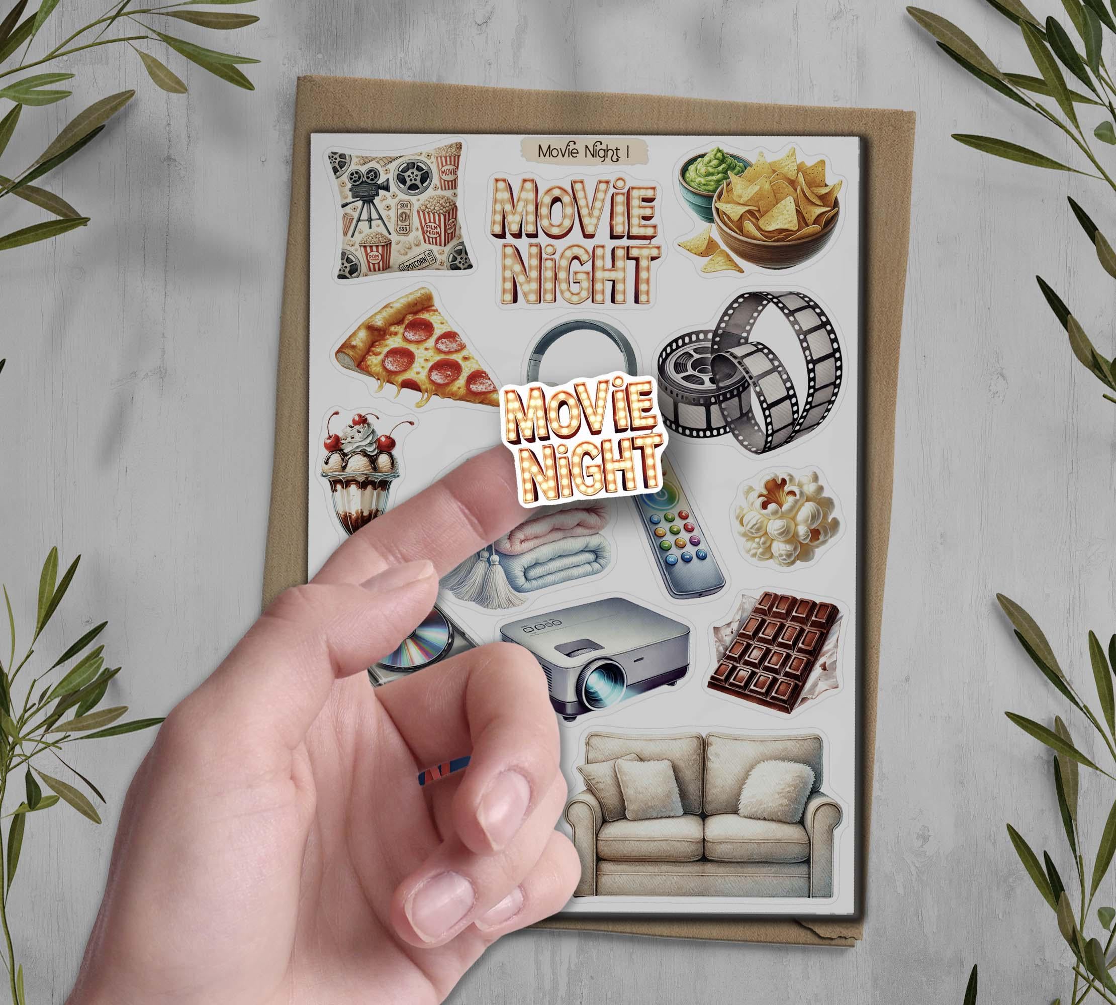 Movie Night Planner Stickers. Cinema Scrapbooking Stickers. Theatre Hobby Decals